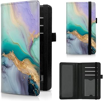 Check Book Cover for Personal Checkbook Green Marble Pattern Design PU Leather Checkbook Cover for Men Women with Card Slots & Pen Holder and Elastic Strap for Duplicate Checks