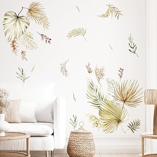 Tanlaby Boho Palm Leaves Pegatinas de Pared, Autoadhesivo Plantas Tropicales Hoja Vinilo Pared, Autoadhesivo Removible Vinilos Decorativos para Dormitorio Salón Oficina Sofá Fondo Decoracion Pared