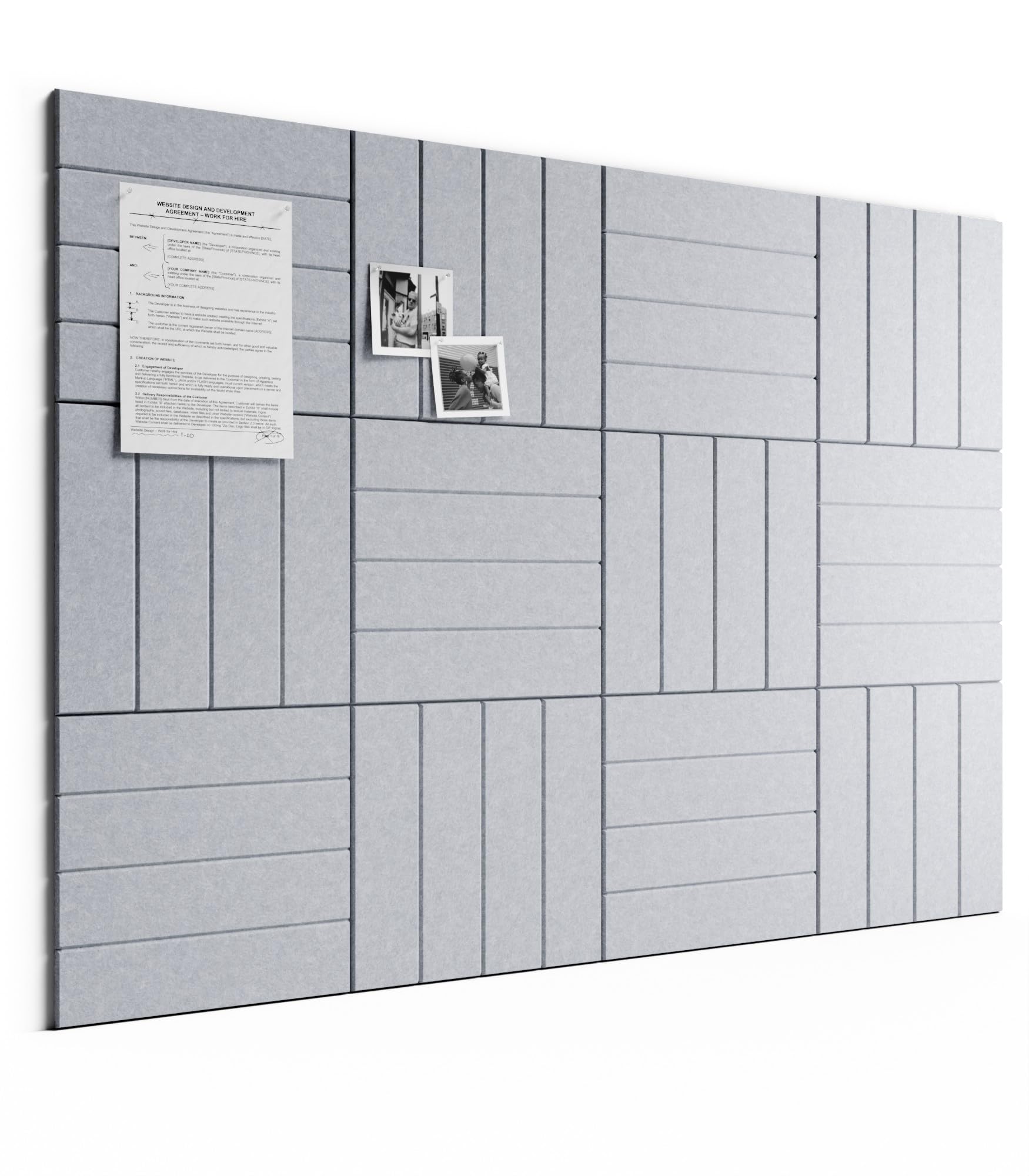 Bumusty Large Cork Board Alternative-48 x 36" Felt Bulletin Board Tiles, with 30 Pushpins, 70 Adhesive Tabs, 12-Pack Slat Wall Paneling, Cork Boards for Office Push Pin Board Felt Board-Soft Gray — image 1