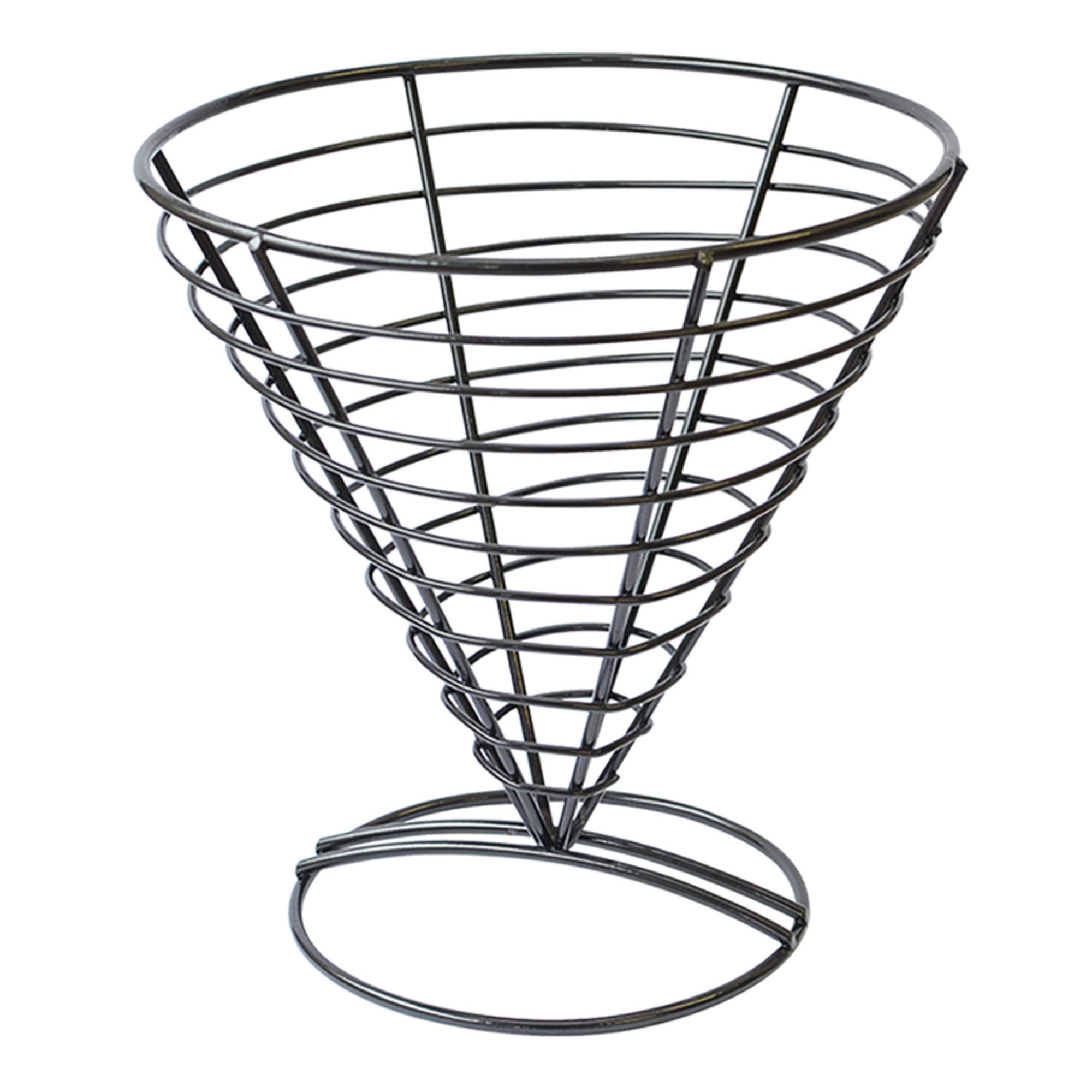 PACKNWOOD 294CONE18 - Metal Cone Holders -Black Steel Basket Fry and Appetizer Cone Display - Decorative Ring Stand for Food - Reusable Metal Cone Stand - (H:6.9
