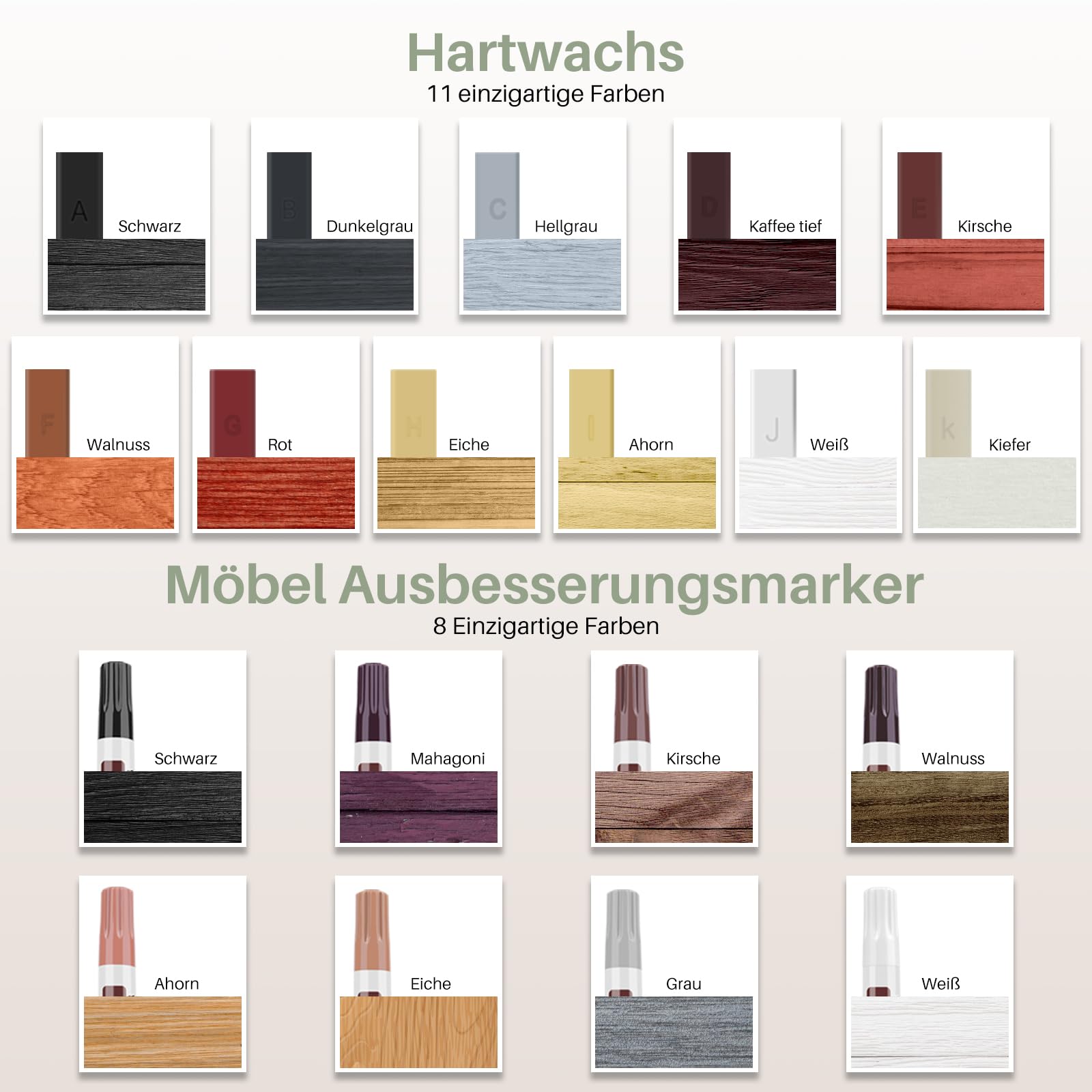 Laminat Reparaturset, 11 Farben Holz Vinyl Möbel Parkett Reparaturset Hartwachs Reparatur set Ausbesserungsmarker Abdeckung von Kratzern, Flecken, Rissen, Löchern für Holzkitt Vinylboden Holzboden
