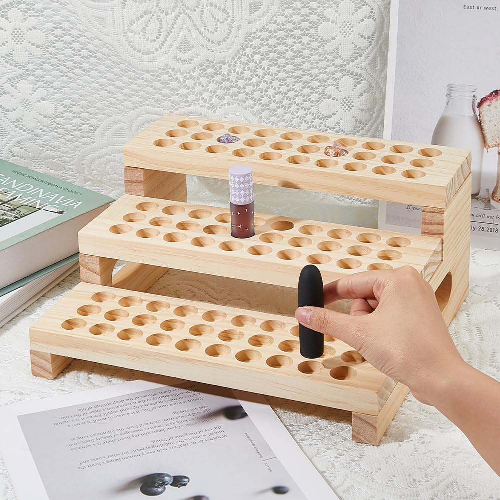 Organisateur Bois 2 Niveaux Pour Rouge à Lèvres & Huiles Essentielles | Rangement Bureau