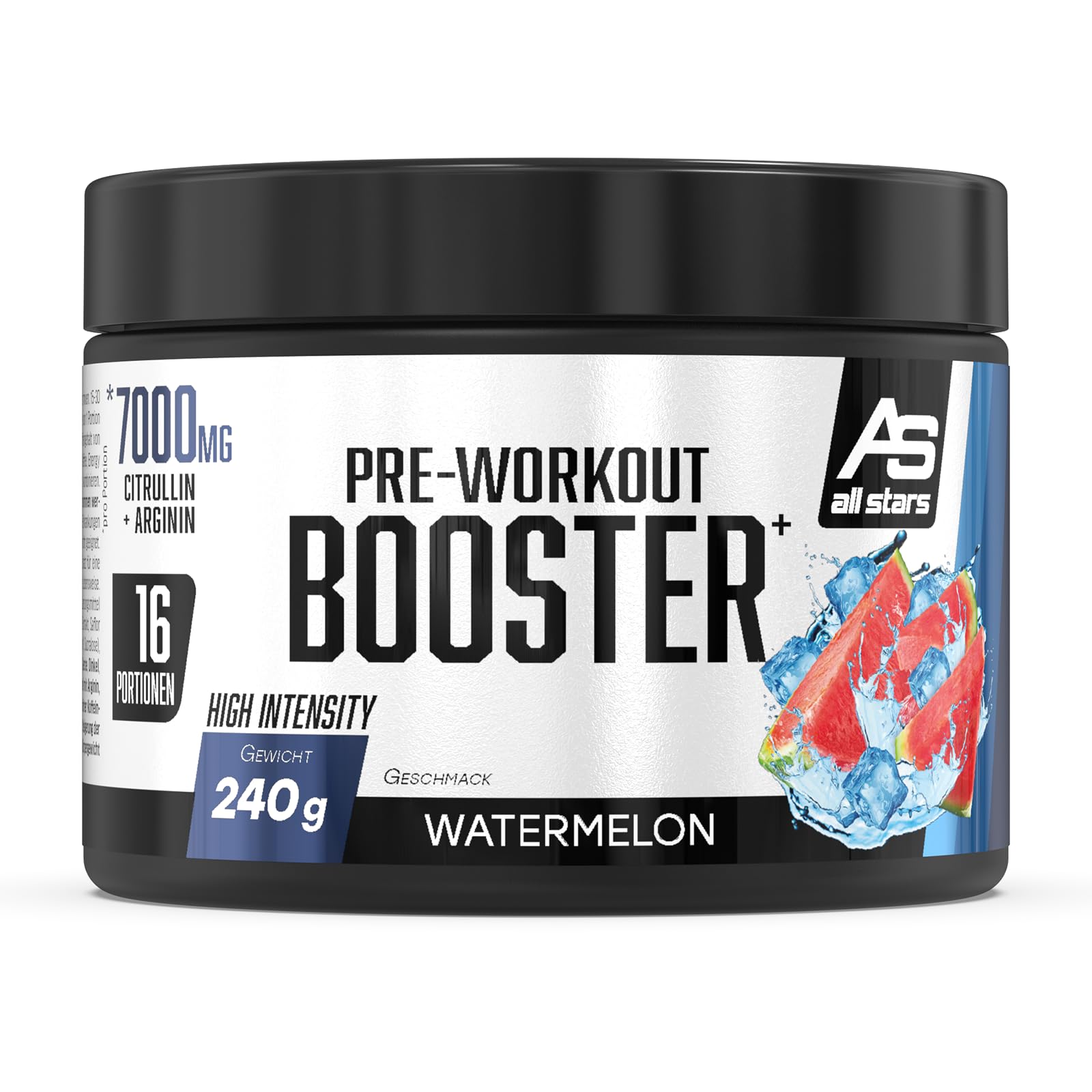 All Stars Pre-Workout Booster Extreme Watermelon I 240g Pre-Workout-Booster für 16 Drinks I Fitness-Pulver mit Aminosäuren + Vitamine + Taurin I Energy Drink mit Koffein