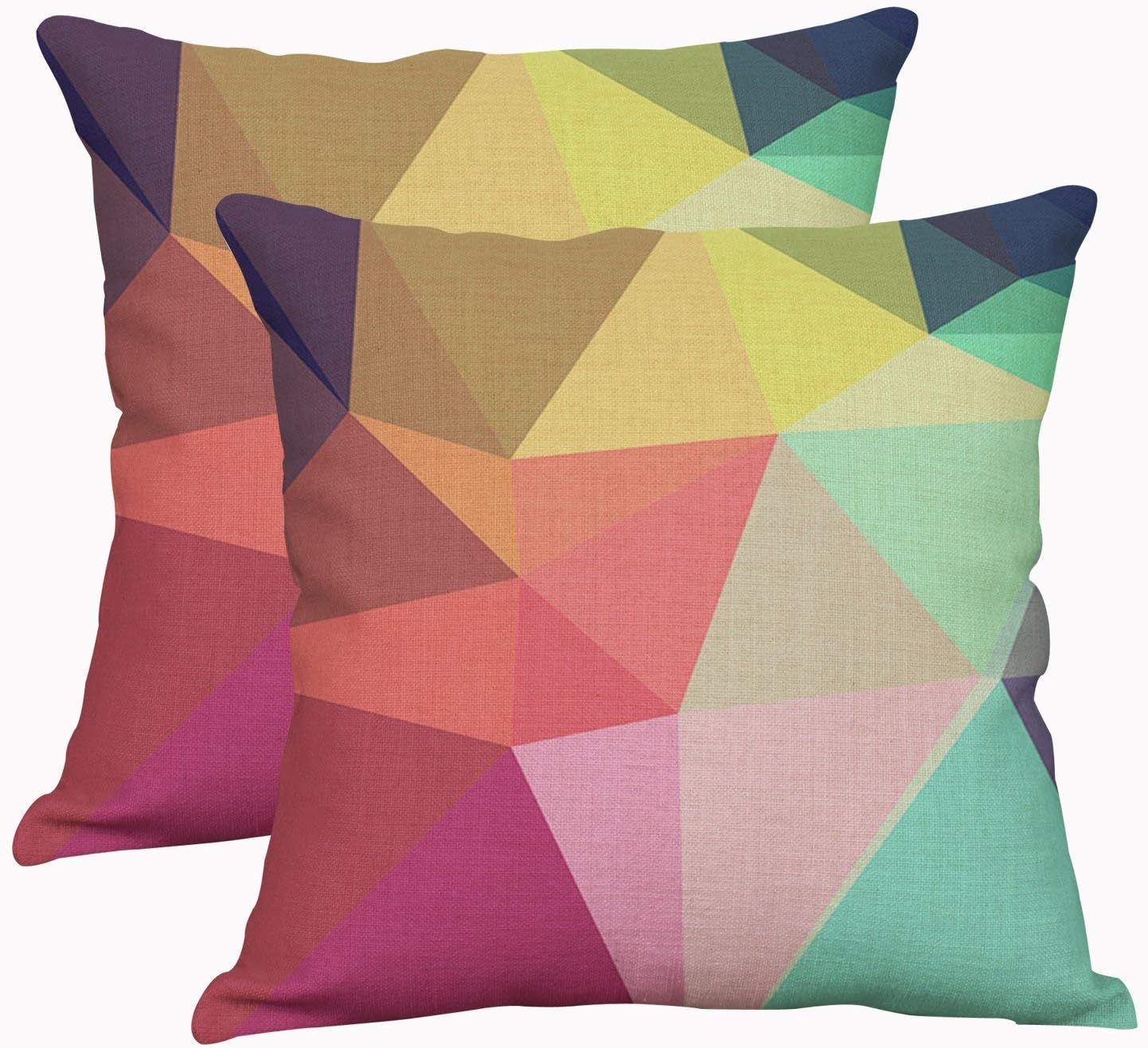 YeeJu Set of 2 Geometric Decorative Throw Pillow Covers Square Cotton Linen Cushion Covers Outdoor Sofa Home Pillow Covers 18x18 Inch