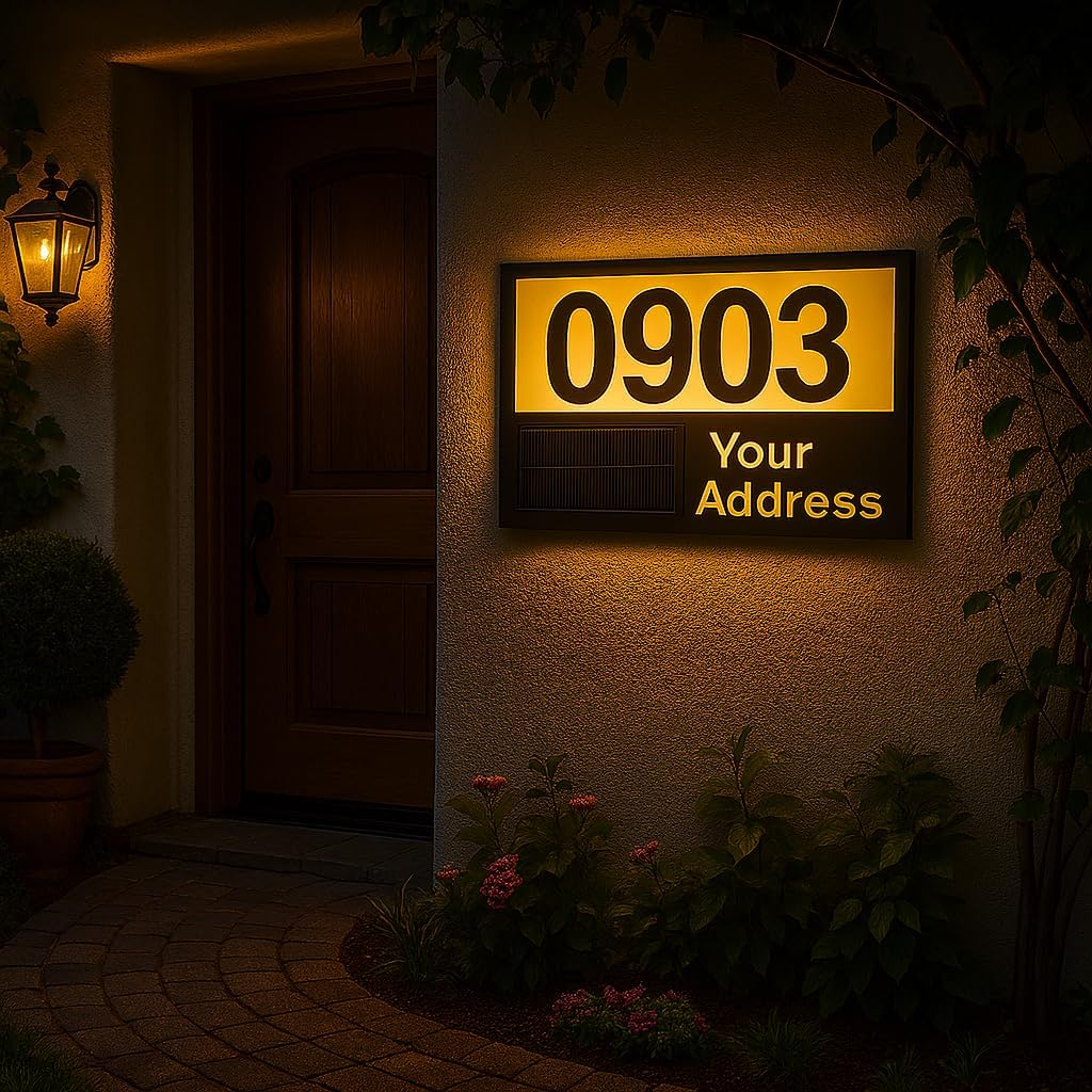 Solar Powered House Number Sign – Waterproof LED Address Plaque with Lighted Numbers – Custom Solar Door Plate for Home, Yard, Apartment, or Business – No Wiring Required (01)