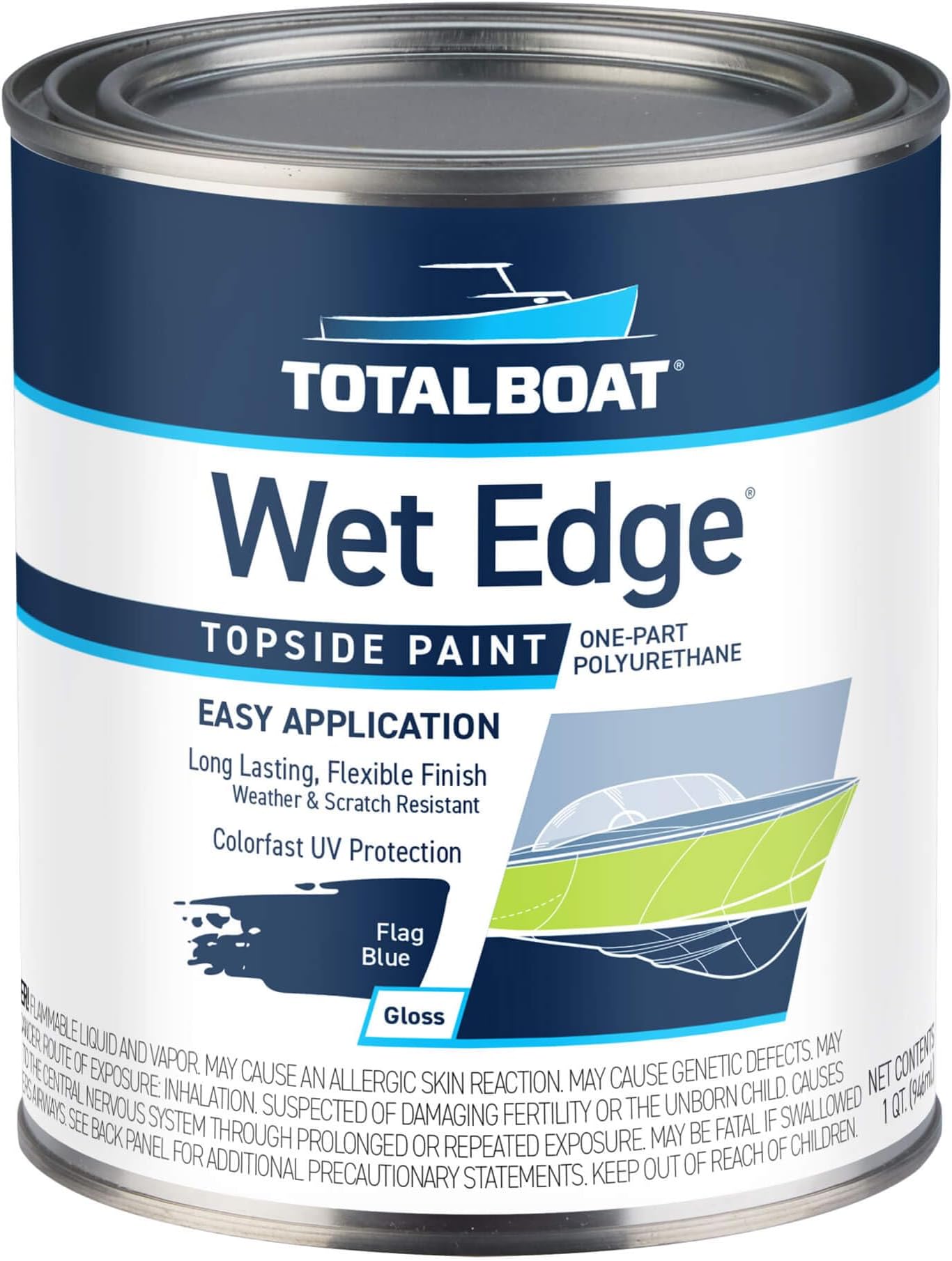 Wet Edge Topside Marine Paint Premium Polyurethane Coating for Boats, RVs, Exterior Trim, Fiberglass, Metal, and Wood (Flag Blue, Quart)