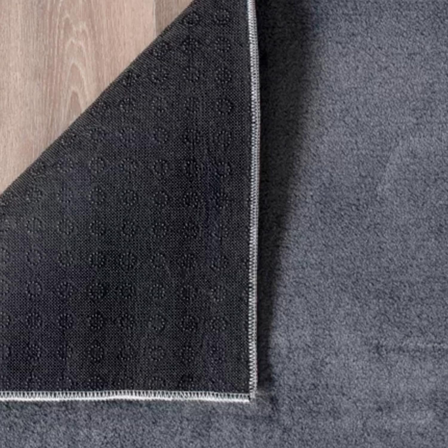 Tapis de salon, chambre, salle à manger, poils courts et doux, 100 x 200 cm, anthracite uni, moderne, lavable, antidérapant