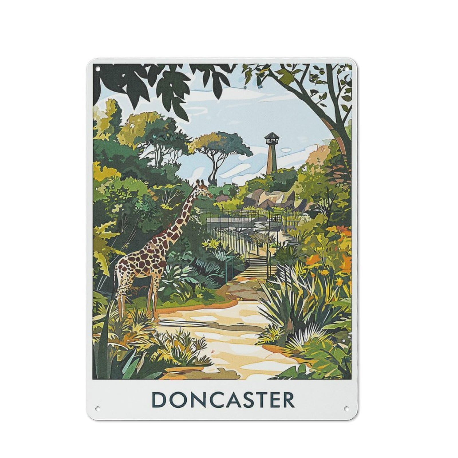 Junmoney Style-18 Doncaster Zoo Giraffe Tin Sign 40X30cm, Creative Studio Wall Plaque For Hobby Room, Office, Lounge Or Living Room