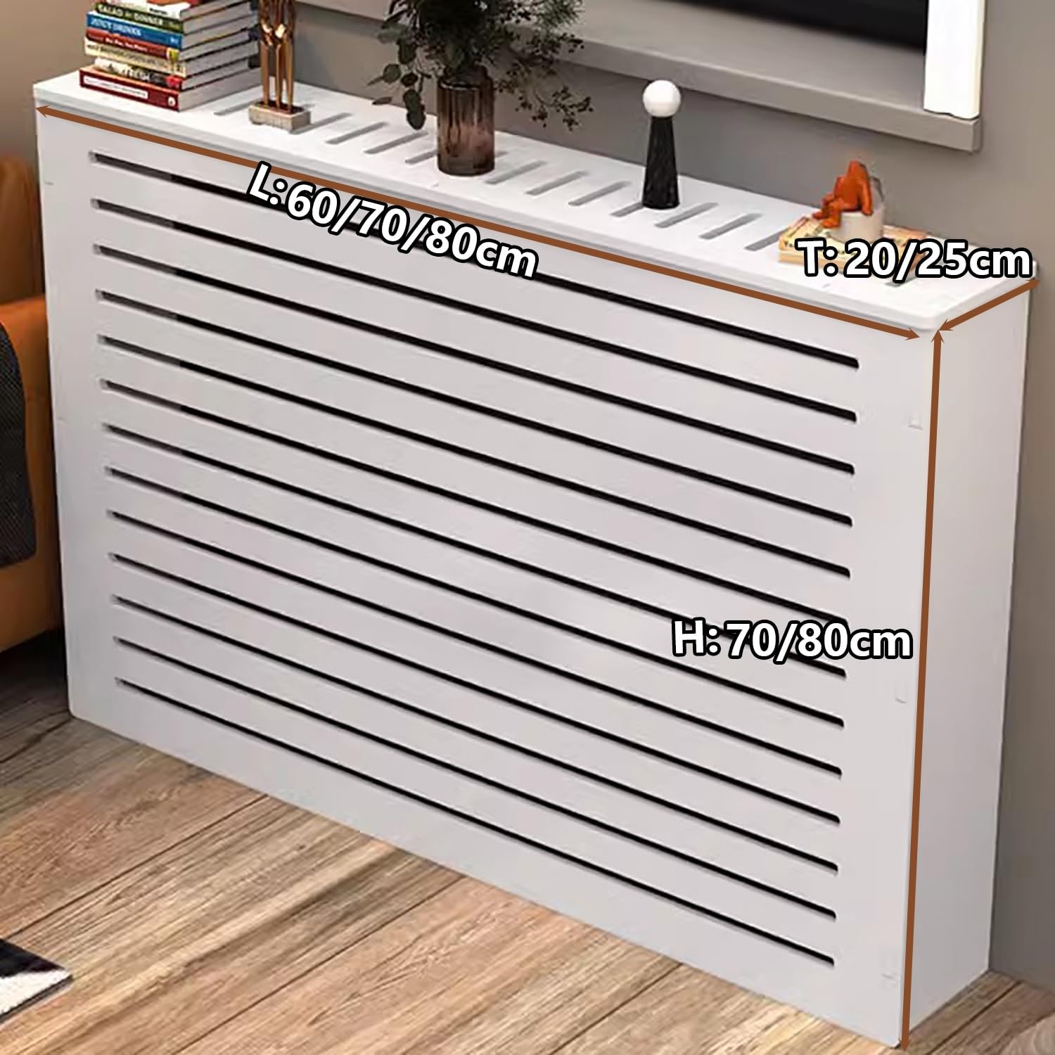 MDF Heizkörperverkleidung,Verkleidung Heizkörper,Anti-Rauch-Wand Radiator Abdeckung,mehrere Belüftungslöcher auf der Oberseite, leicht zu reinigen,für Schlafzimmer Wohnzimmer.(L70*H70*T20cm)