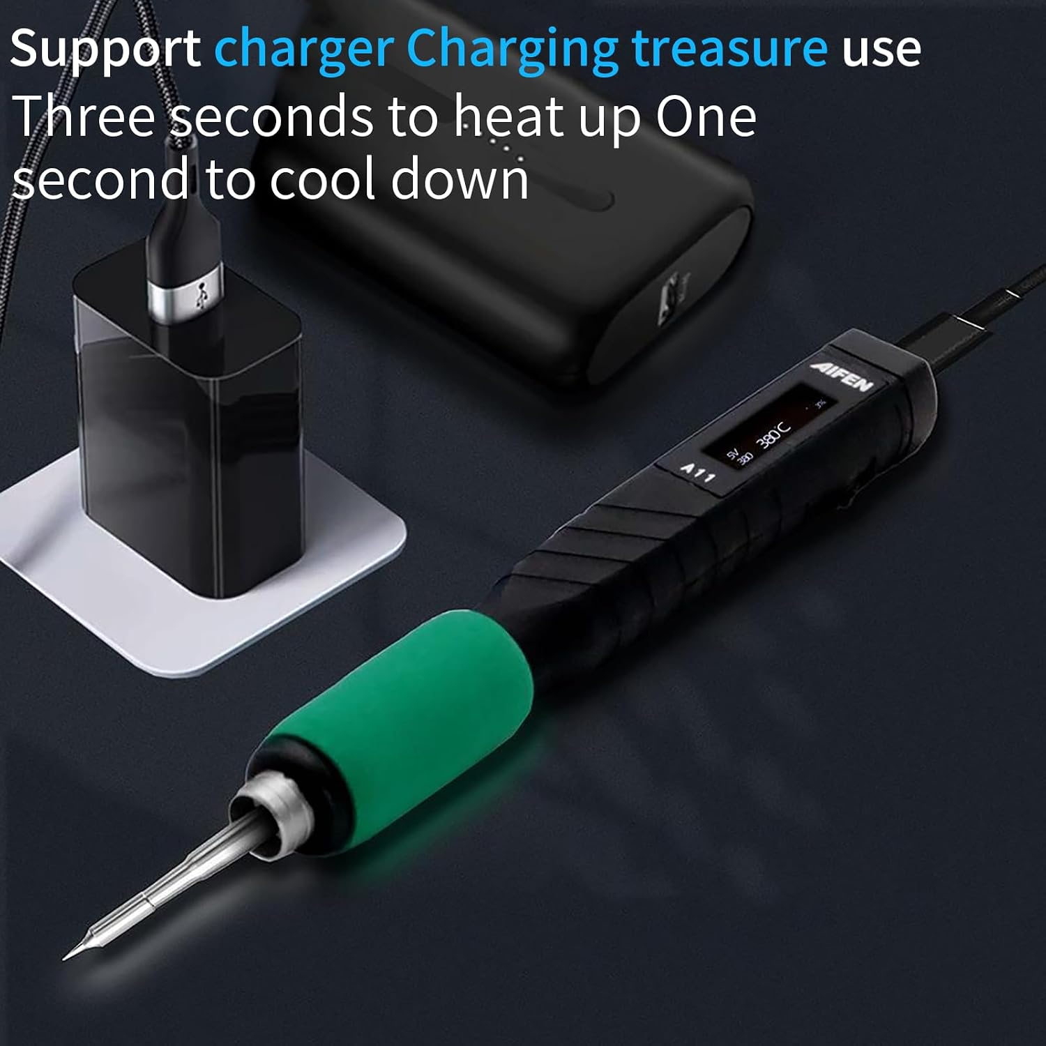 A11 USB portable C210 soldering iron with A11 Soldering Station, compatible with Universal T210/C210 series soldering iron tips, Equipped with LCD display screen and automatic sleep mode