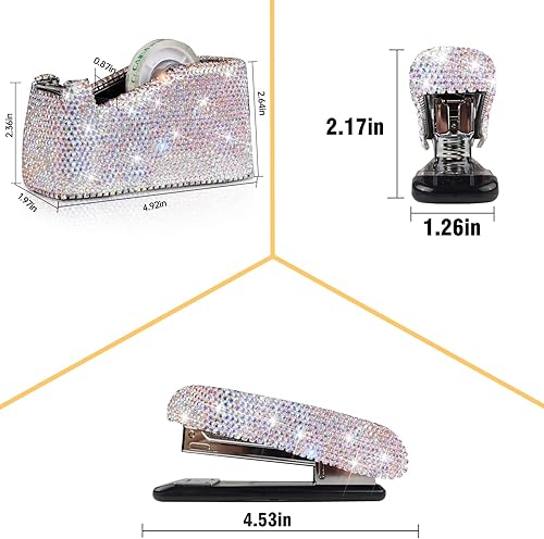 Miniatura 6 de Bling Crystal - Grapadora de diamantes hecha a mano y dispensador de cinta de escritorio, kit de papelería de oficina para niñas y mujeres de moda