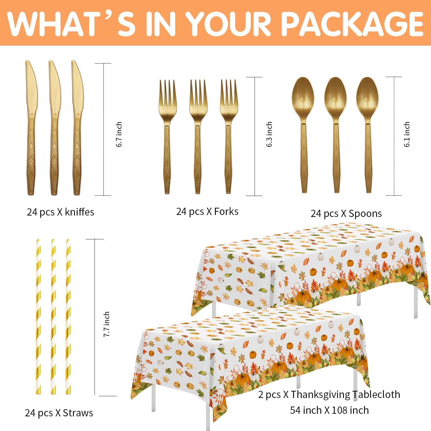 Thanksgiving Party Decorations Tableware, Fall Autumn Leaves Pumpkin Theme Thanksgiving Paper Plates and Napkins Party Supplies, Plate, Cup, Napkin, Tablecloth, Disposable Cutlery, Serves 24