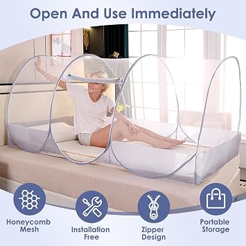 Foldable Mosquito Net, Ultra Light Pop-up Mosquito Net, Portable Camping Tent, Family mosquito net Bed, Adjustable Single Bed Fine Mesh with Zip for Outdoor Travel Home Dorm, Easy Setup, 190*90*90cm