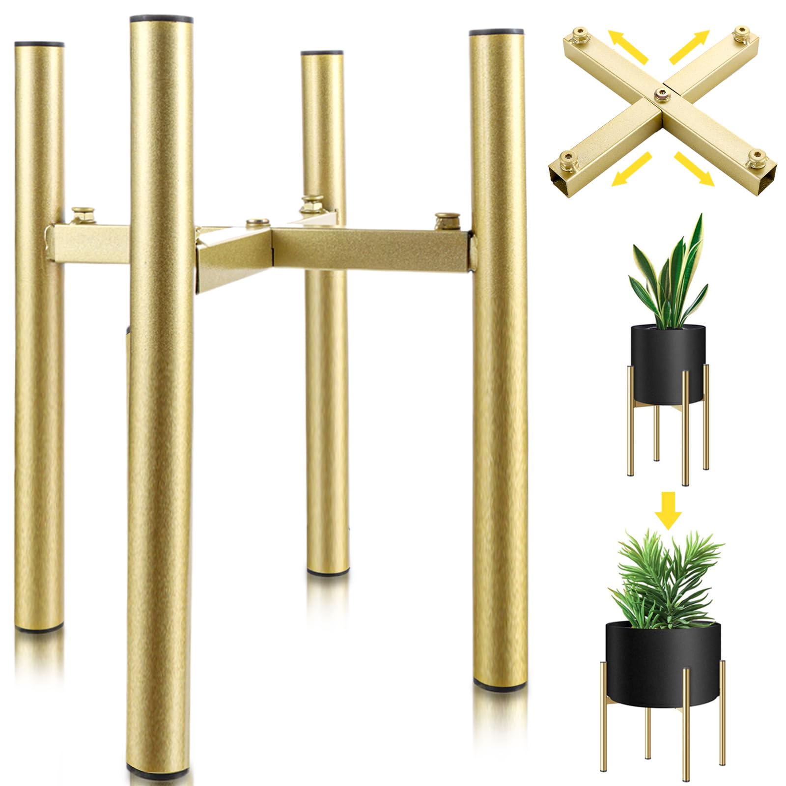 CYEER soporte macetas interior dorado, soporte de maceta de metal soporte de maceta ajustable para interior y exterior anchura ajustable de 17 cm a 30cm, decoración de maceta