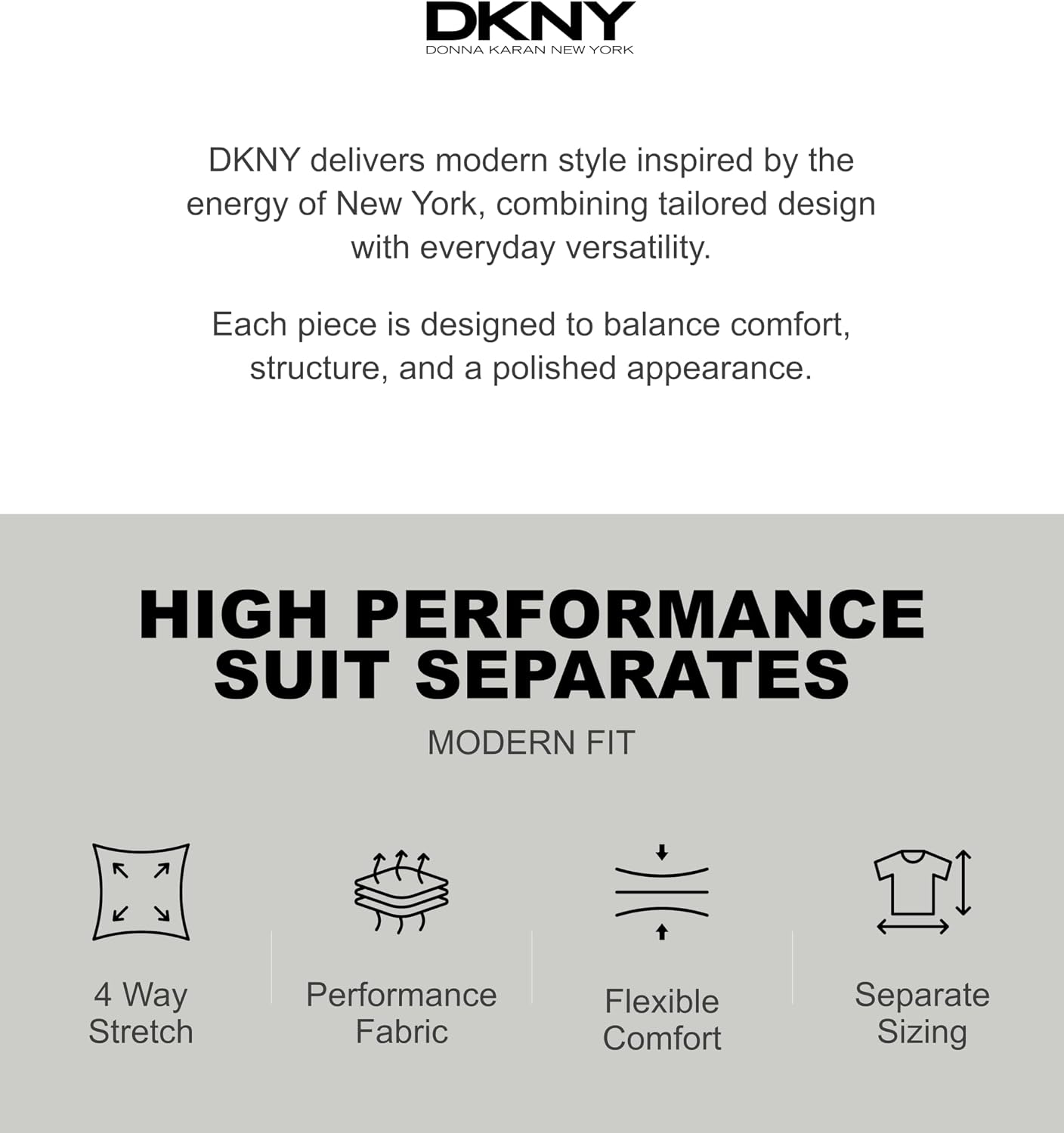 DKNY Men's Modern Fit High Performance Suit Separates, Charcoal Solid, 44R