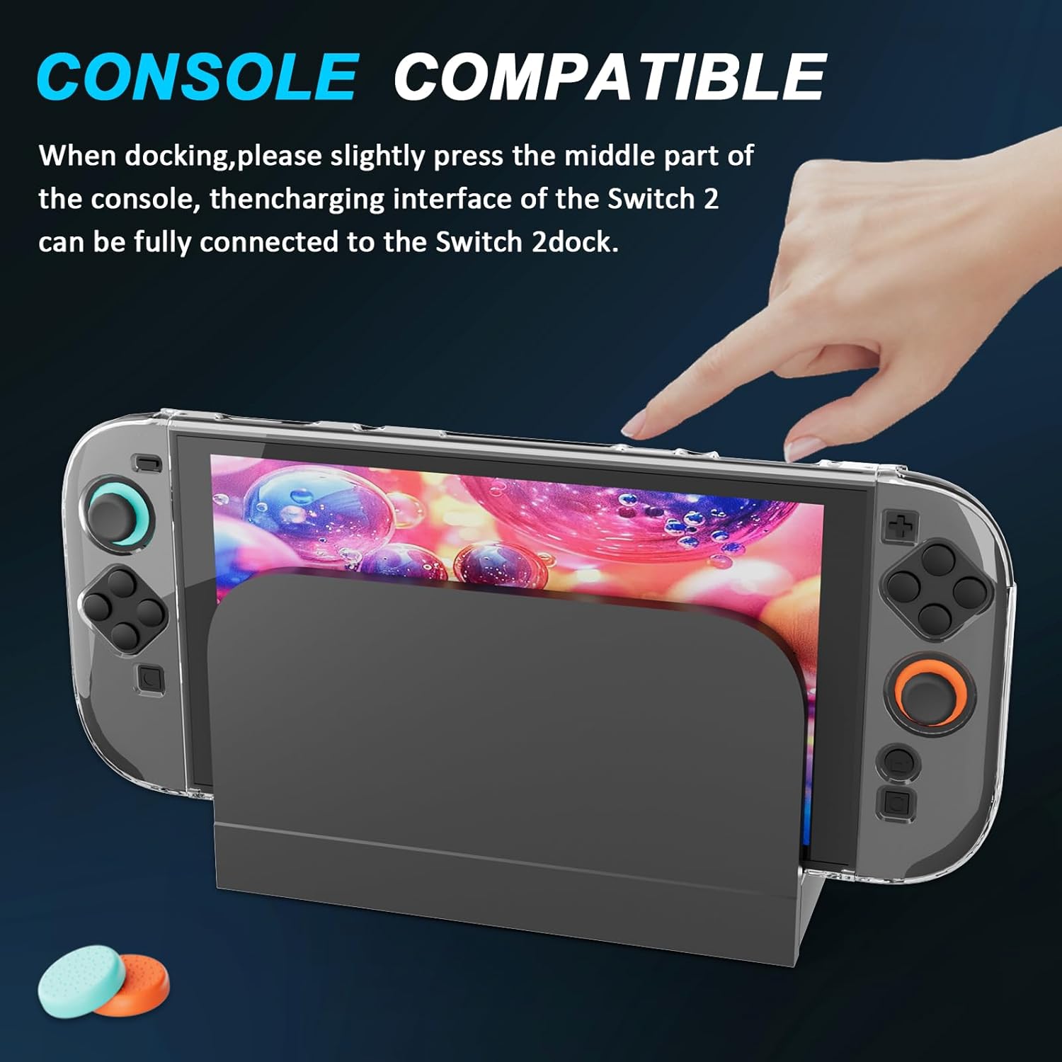 Clear Protective Case for Nintendo Switch 2 Case Dockable, PC Slim Hard Shell for Switch 2 Accessories, Scratch & Shock Protection Cover for Joycon 2 with Screen Protector and 8 Thumb Grip - Image 3