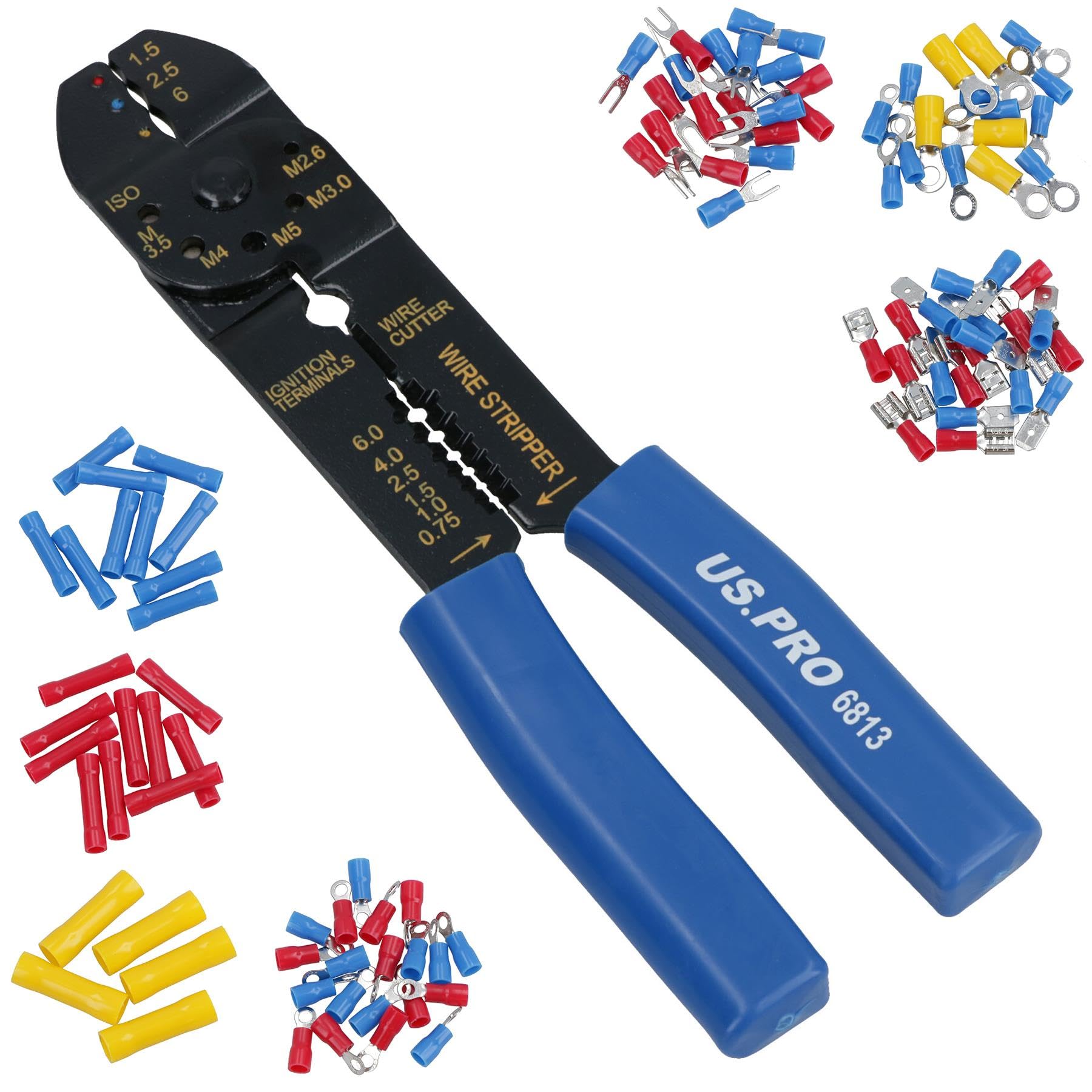 Electricians Wire Crimper Crimping Cutting Tool and Spade Terminal Set 101pc
