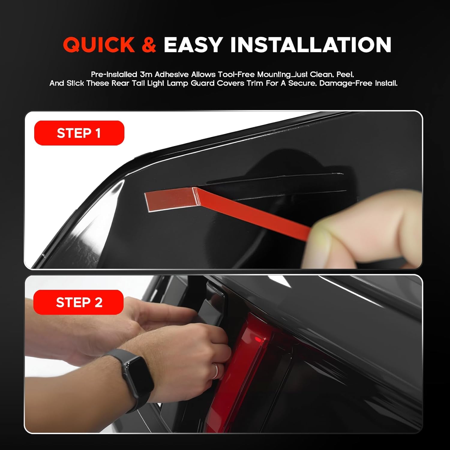 Tail Light Lamp Cover Guard Trim Frame Bezels Decoration for Ford Mustang 2018-2023 (GT/EcoBoost) – 6PCs Smoke Black PC Resin Taillight Protector