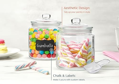 Vista 4 de KooK Tarros de almacenamiento de vidrio con tapas, 29 onzas (juego de 2), recipientes de cocina para azúcar, galletas, bolas de algodón, recipientes