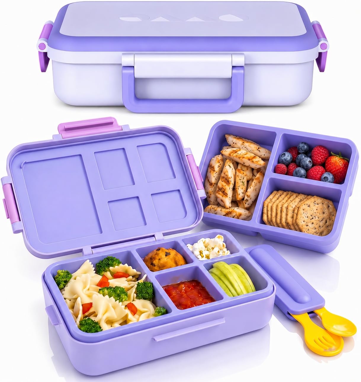 ovve Bento Box for Kids &amp; Cutlery Set – Leakproof Kids Lunch Box, Interchangeable Inserts, BPA-Free, Dishwasher Safe Lunch Containers for School, Preschool, Toddler (Purple)