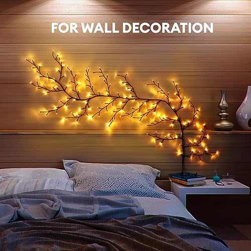 Miniatura 2 de Luces de vid de sauce encantado para decoración del hogar con 160 LED, luz de decoración de pared de 8.2 pies con 8 modos de control remoto (marrón)