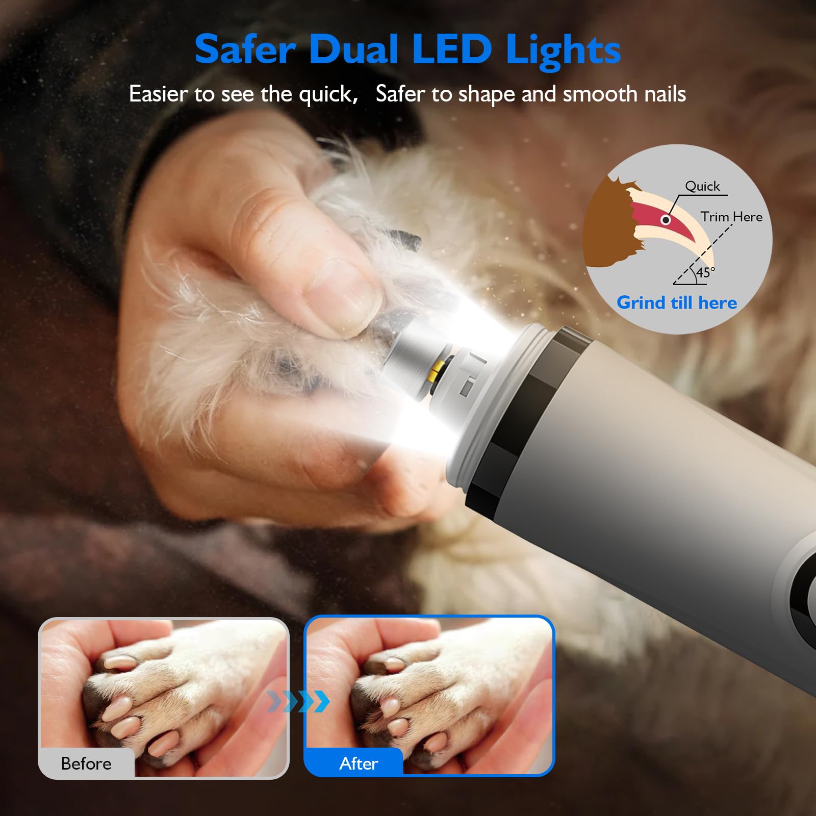 Silent Groom Pro Nail Grinder, 2025 New Nail Grinder for Dogs and Cats with Led Light & 3 Speeds, 2000mah USB Rechargeable Dog Nail Trimmer for Thick Nails - image 3