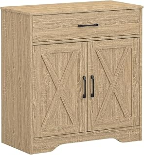 Panana Wooden Cabinet 1 Drawer and 2 Doors Storage Cupboard Coffee Bar Sideboard Farmhouse Entryway Organizer Console (Nature)