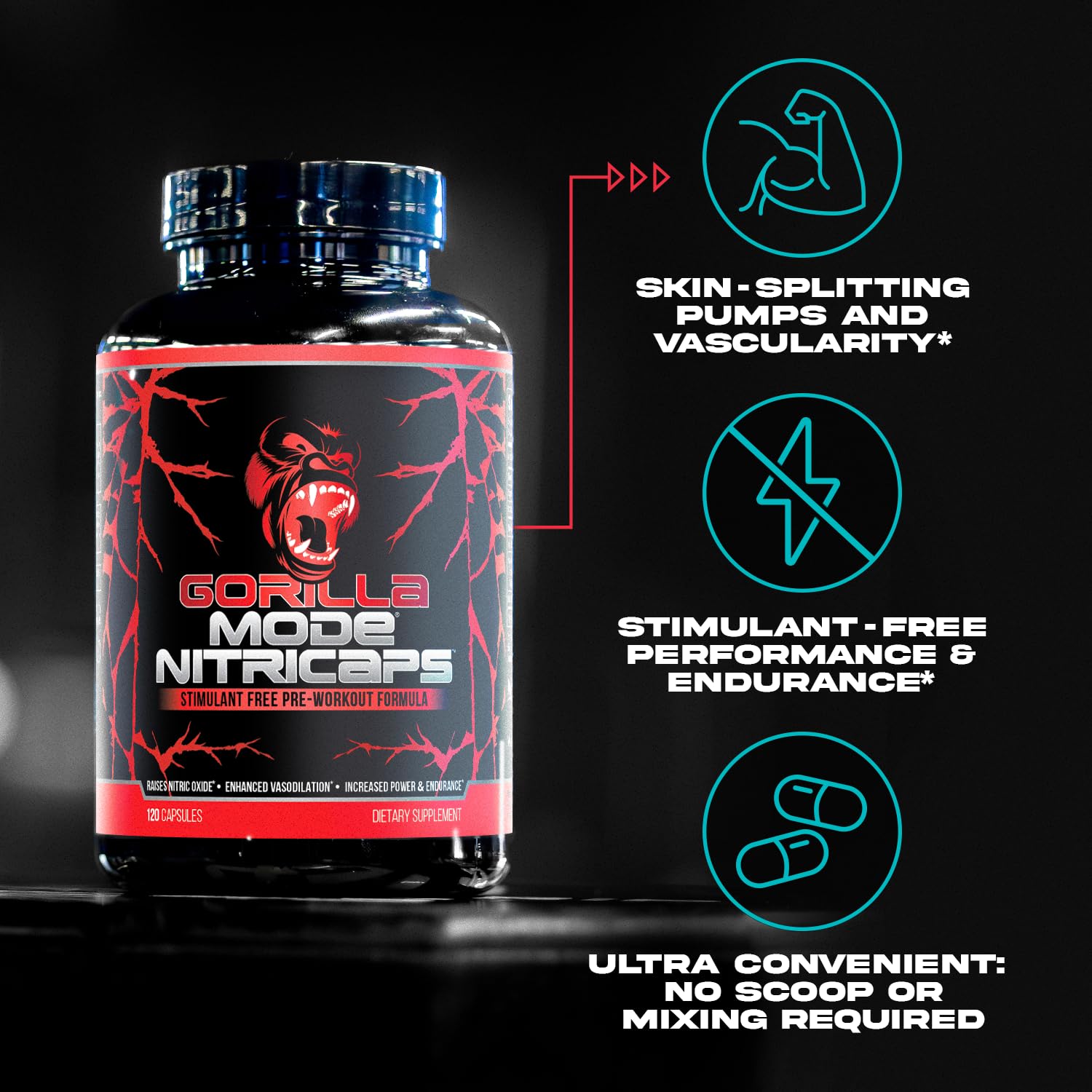Gorilla Mode Nitricaps Stim-Free Pre-Workout Capsules | 120 Capsules — Amazon image 5