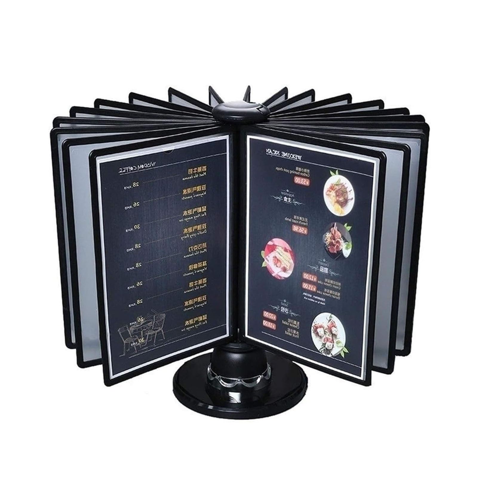 OLSKFUH Desktop Reference Organizer Rotating Catalog Display Rack 20 Double-Sided Panels 40 Sheet Capacity Desktop,Black-20 pages