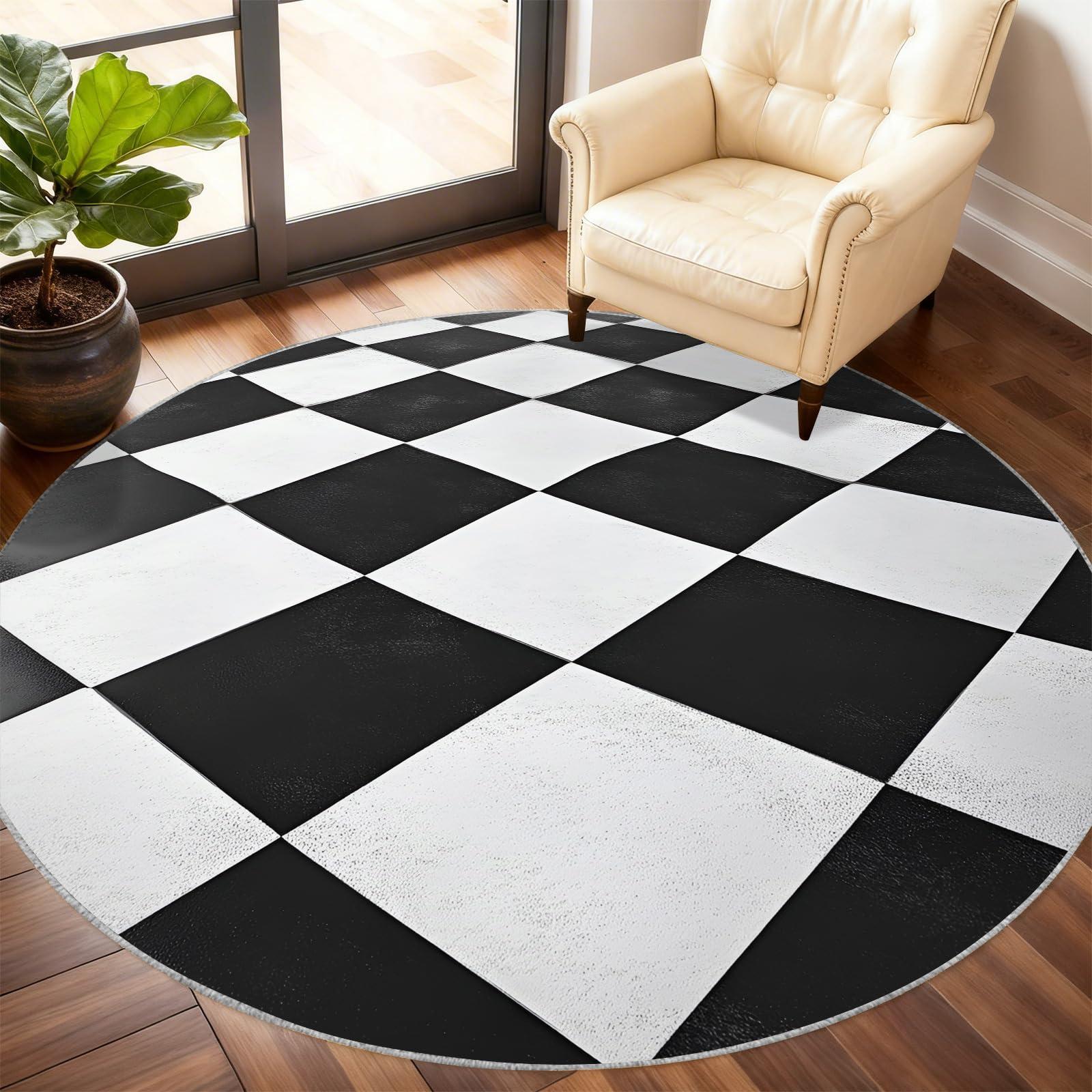 Tapis circulaire noir et blanc pour sublimer la décoration de votre salon
