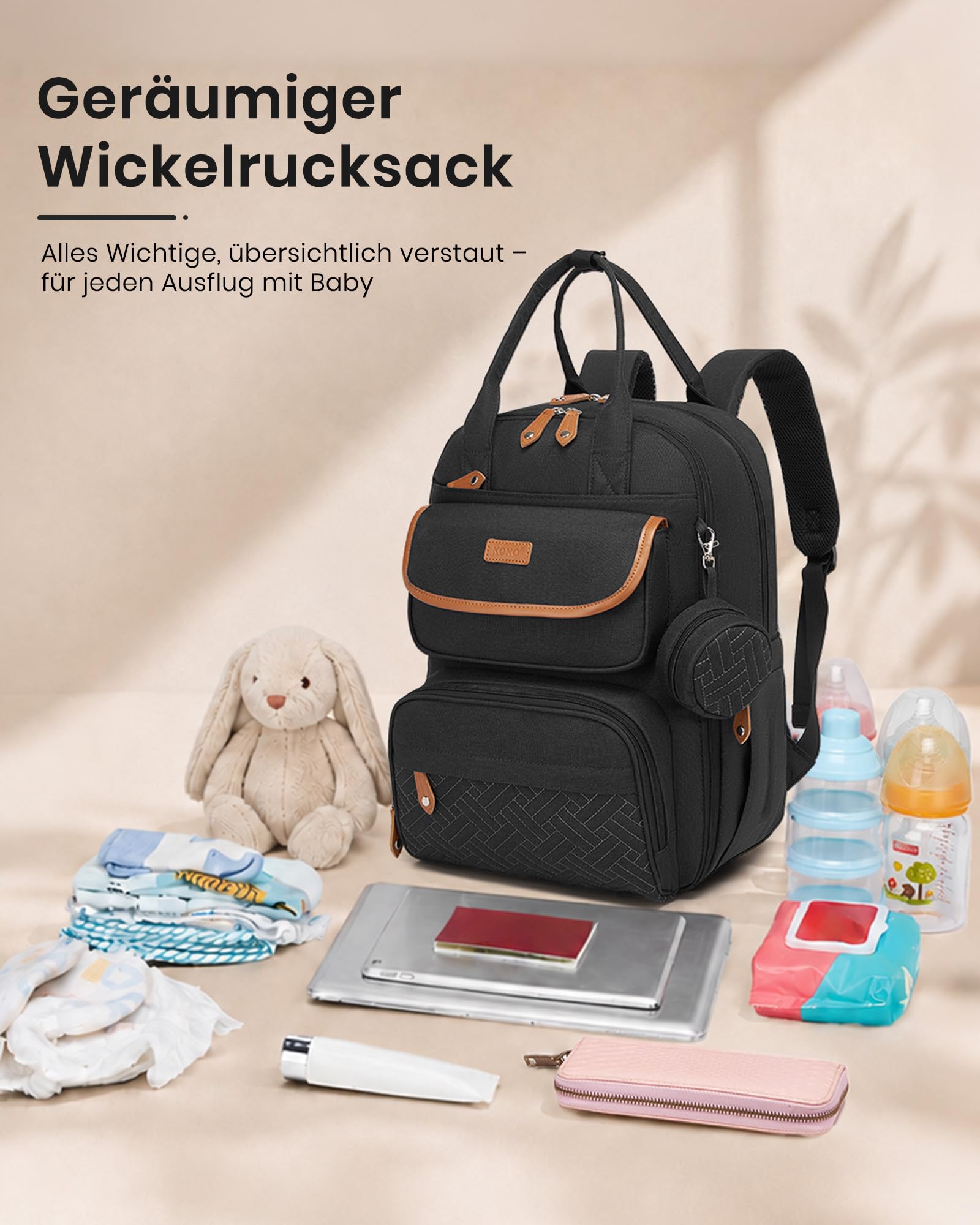KONO Wickeltasche Rucksack Groß Wickelrucksack Diaper Bag für Mama Papa