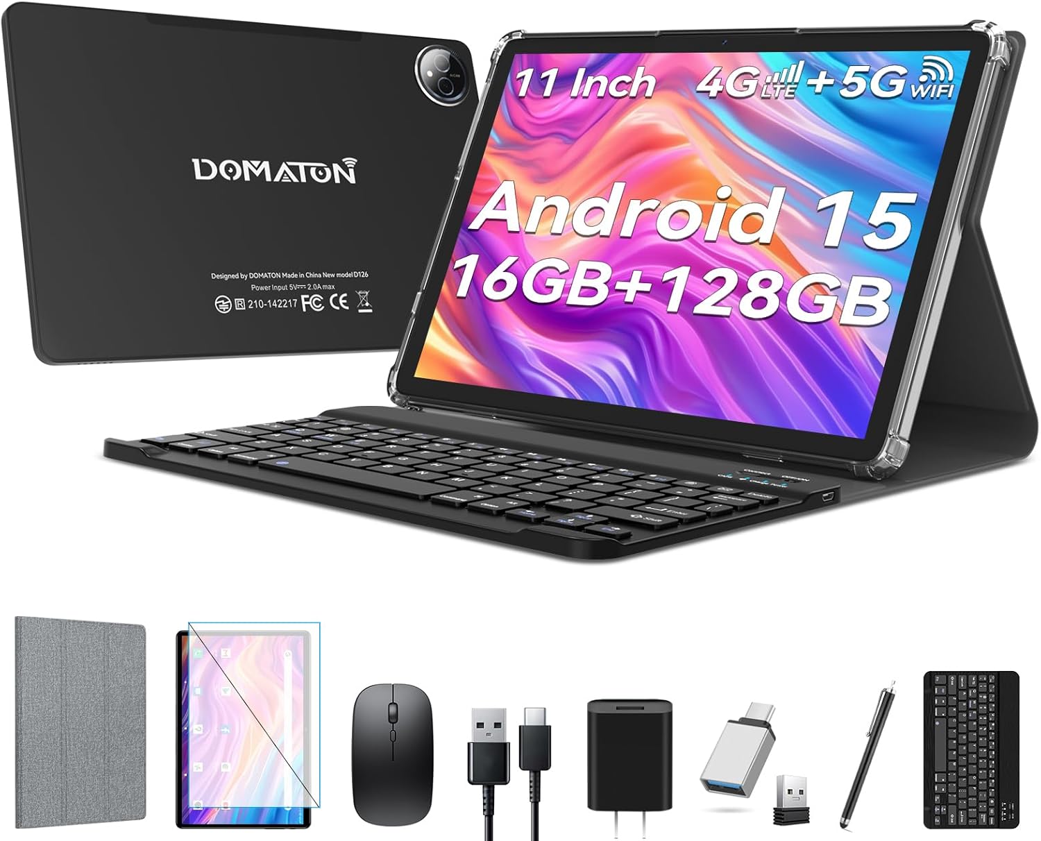11 inch Tablet, 2026 Latest Android 15 Tablet with 16GB RAM 128GB ROM 1TB Expandable Octa-Core, 5G WiFi Tablets, 2 in 1 Tablets with Keyboard Incell Large Screen,7000mAh Battery,13MP Dual Camera