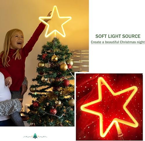 Miniatura 8 de KOUPA Decoración para árbol de Navidad de 14.5 pulgadas, estrella grande de 5 puntos con luces LED blancas cálidas para adornos de Navidad y