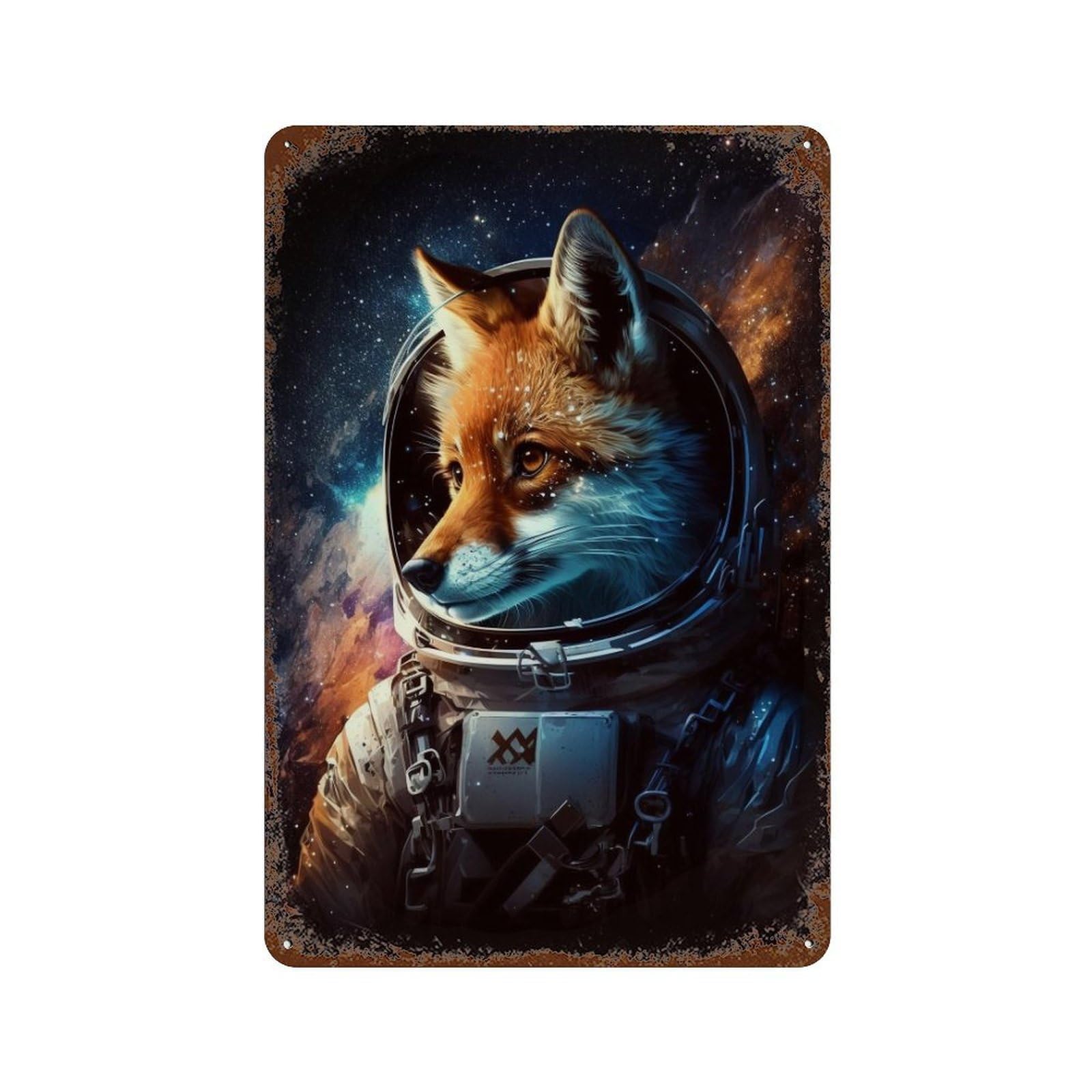 Space Fox Adventure 11.8"x7.9" Retro Metal Sign, Old School Wall Decor for Office, Studio And Wall Decor