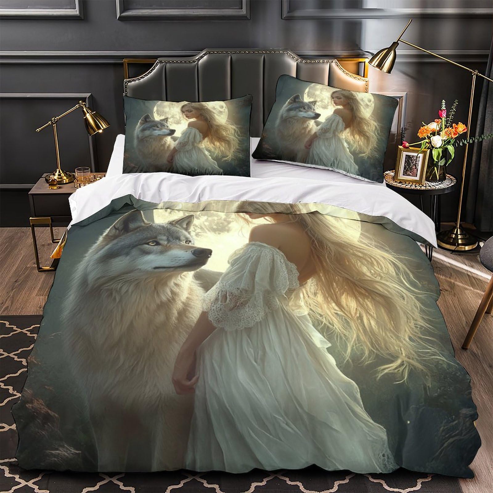 Drap de couette loup 3D scène fantastique pour une décoration de chambre d'enfant féerique