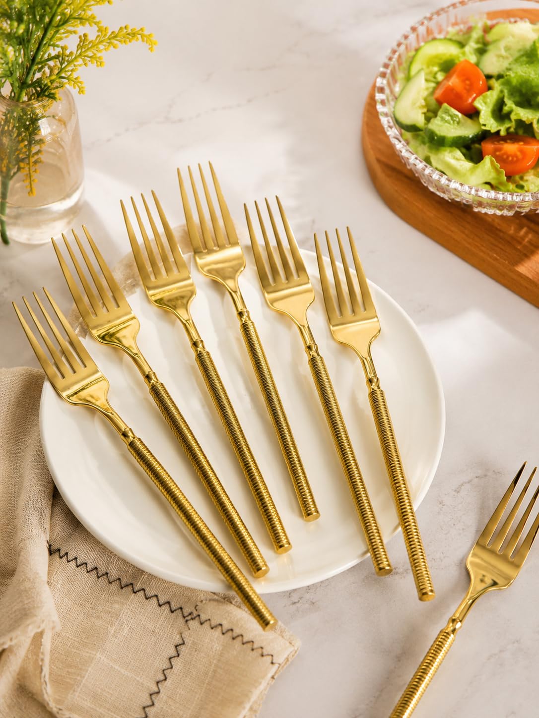 Gold Coated Plastic Dinner Forks 20 piece – Reusable and Disposable Table Cutlery Set – Mirror Polished, & Dishwasher Safe |Food-Grade Forks for Parties, Catering & Everyday Use
