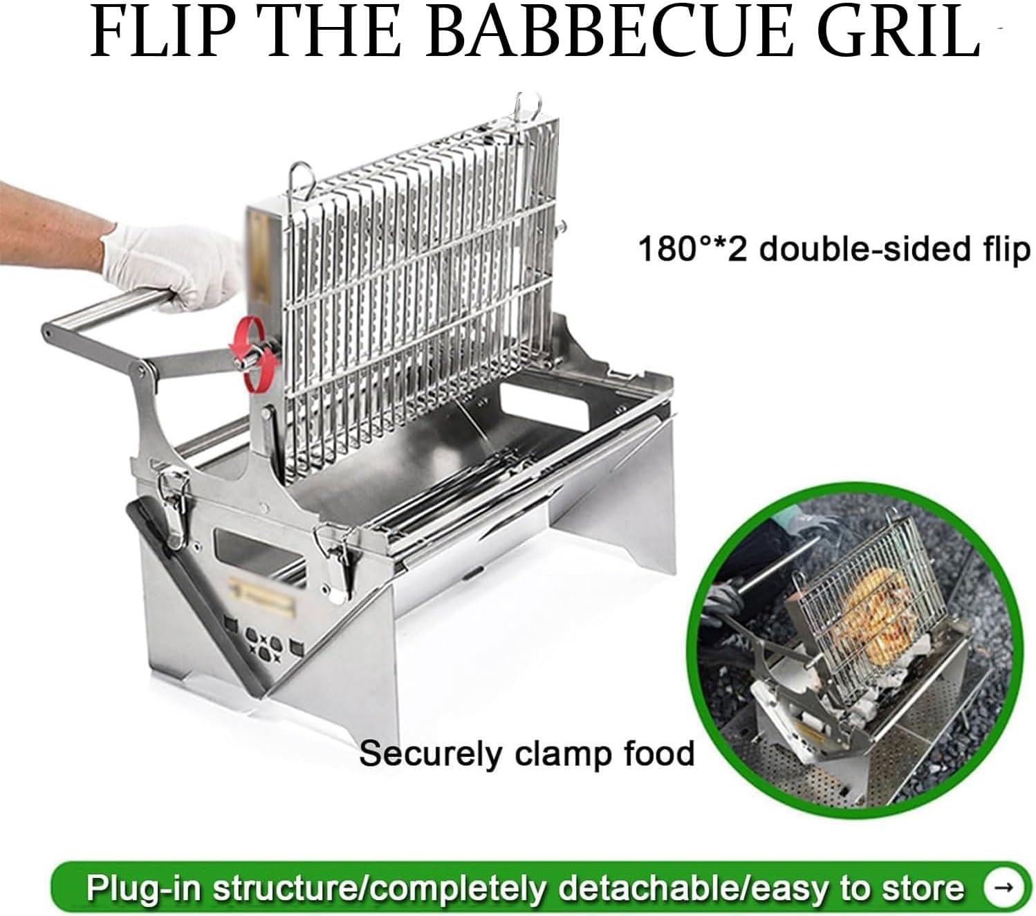 Przenośny grill na węgiel drzewny obracany o 360°, składany grill ze stali nierdzewnej na kemping i gotowanie na podwórku