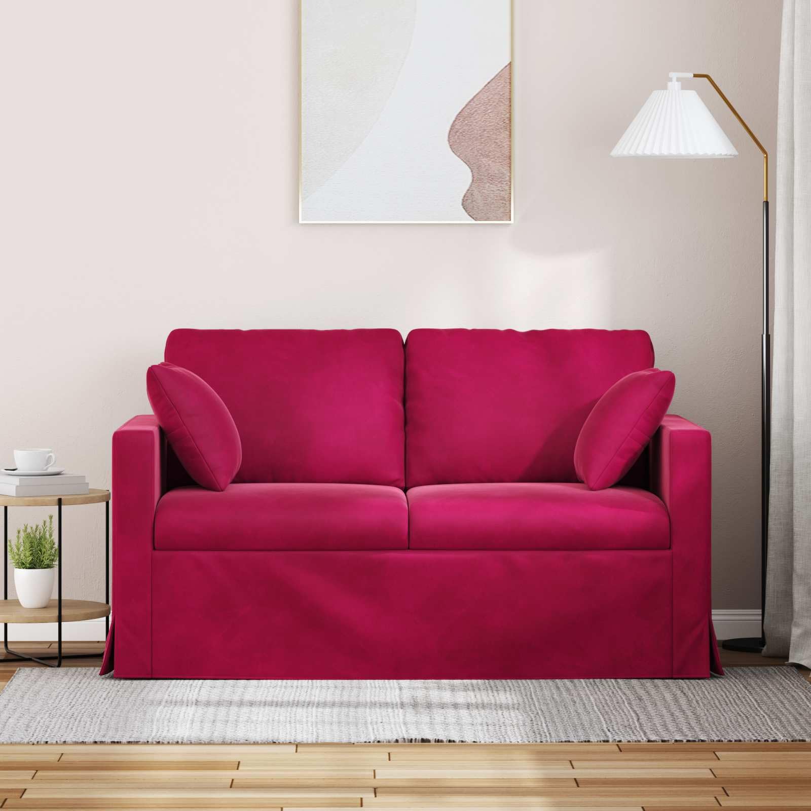 Canapé en velours rouge vin 138 x 78 x 80 cm - Meuble rembourré moderne avec design ergonomique et accoudoirs en bois pour salon, bureau, chambre d'amis, détente, lecture, assise