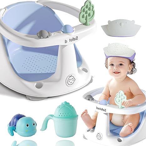 Baby Bath Seat for Babies 6 Months & Up,Safety Bathtub Seat, Sit Up Bath Seat for Infant Bath Essentials with Soft Cushion & Suction Cups, Blue
