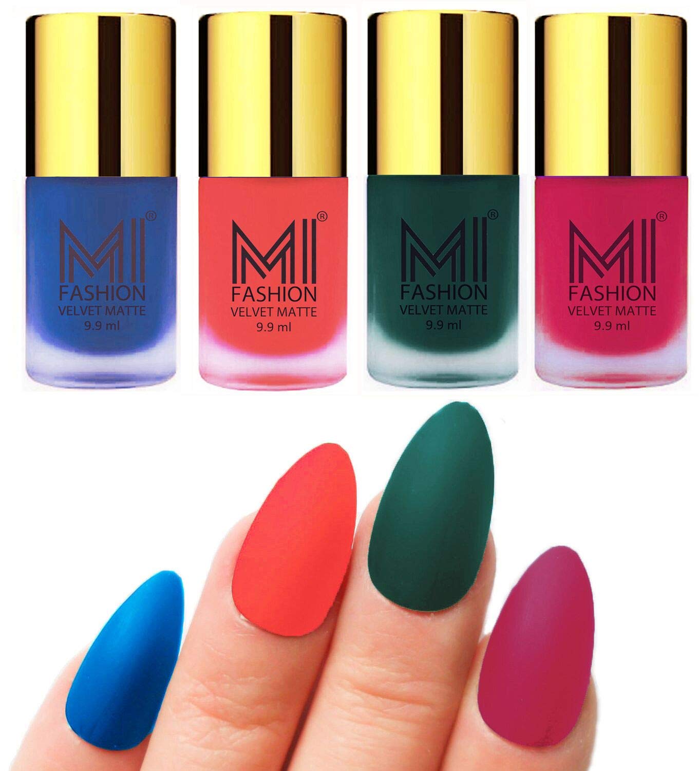 MI FASHION Velvet High Finish Matte Nail Polish Combo Set Radiant Nails 9.9ml Each Navy Blue, Neon Orange, Dark Green, Pink (Pack Of-4)-image-16