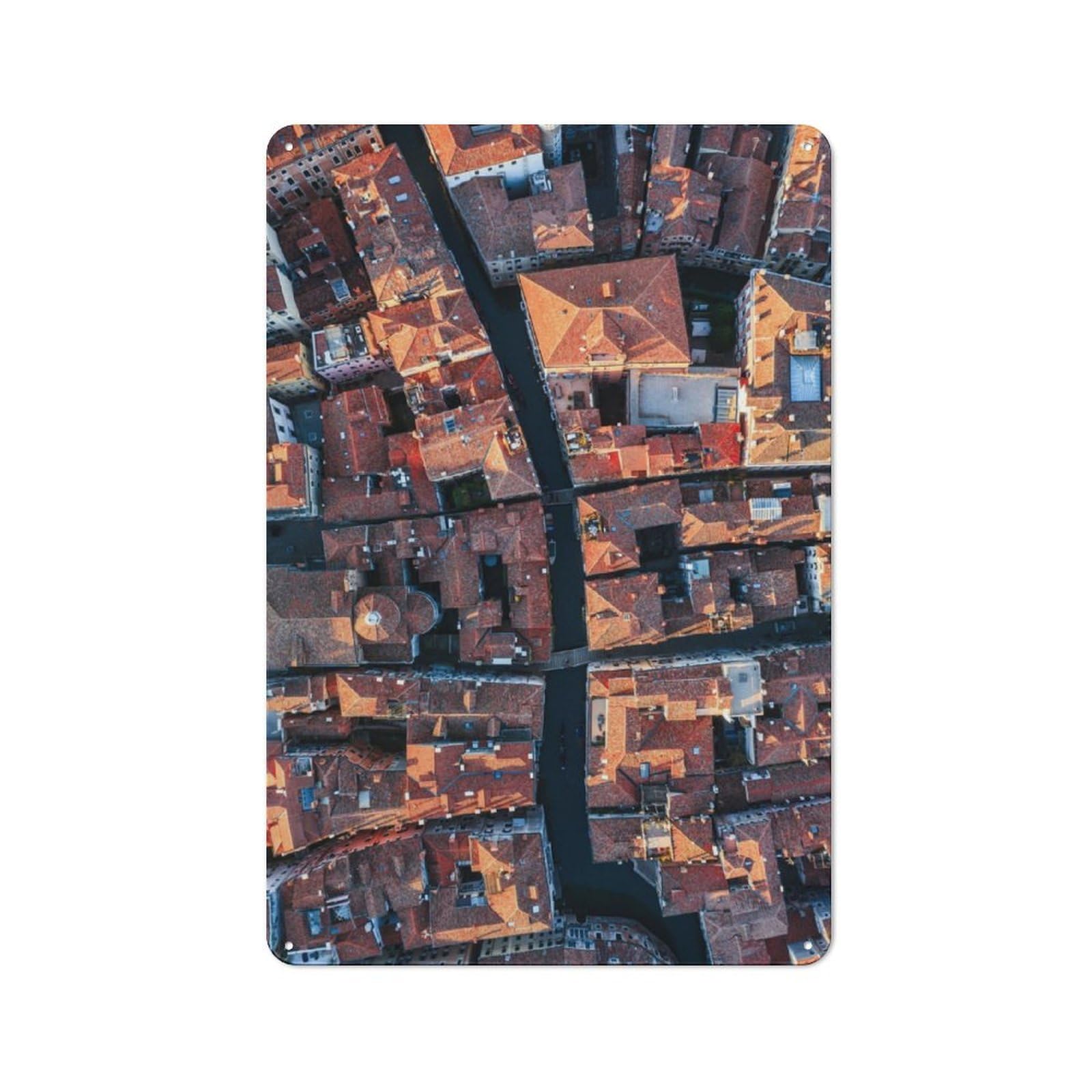 Junmoney Streets Of Venice Printed Metal Sign 30X20cm For Home Office Or Studio, A Christmas Gift For People Styling Home Office And Studio