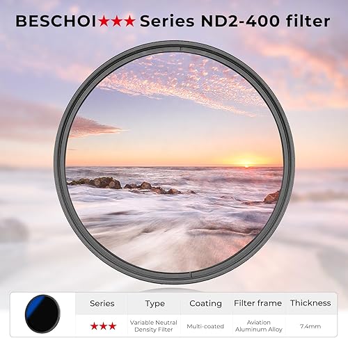 Miniatura 5 de Beschoi Filtro ND variable MRC de 3.228 in ND2-ND400, filtro ND ajustable de densidad neutra (0.3 a 2.7, 1 a 9 paradas), vidrio óptico recubierto