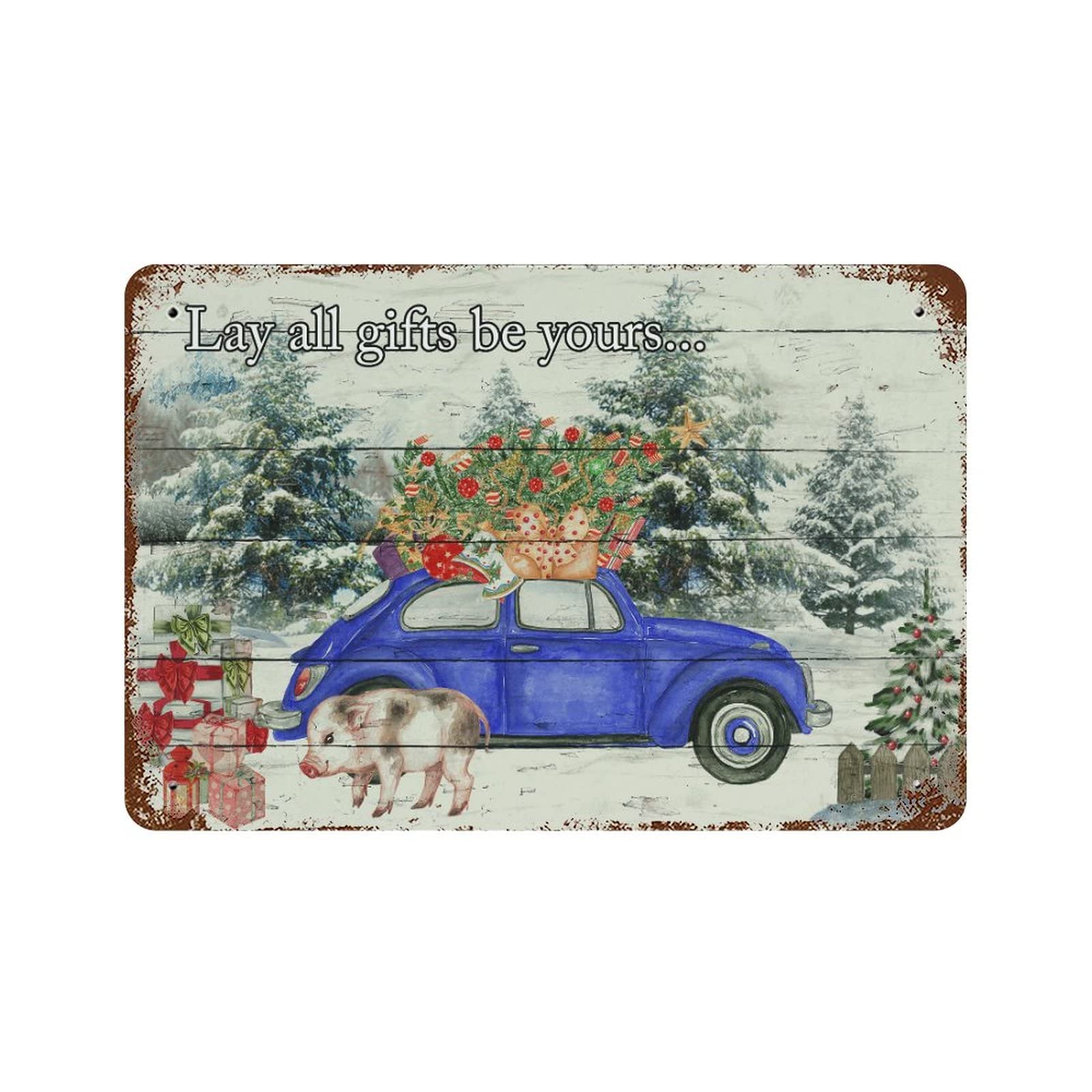 Panneau en étain de Noël grand format pour habiller un mur de garage ou une entrée extérieure