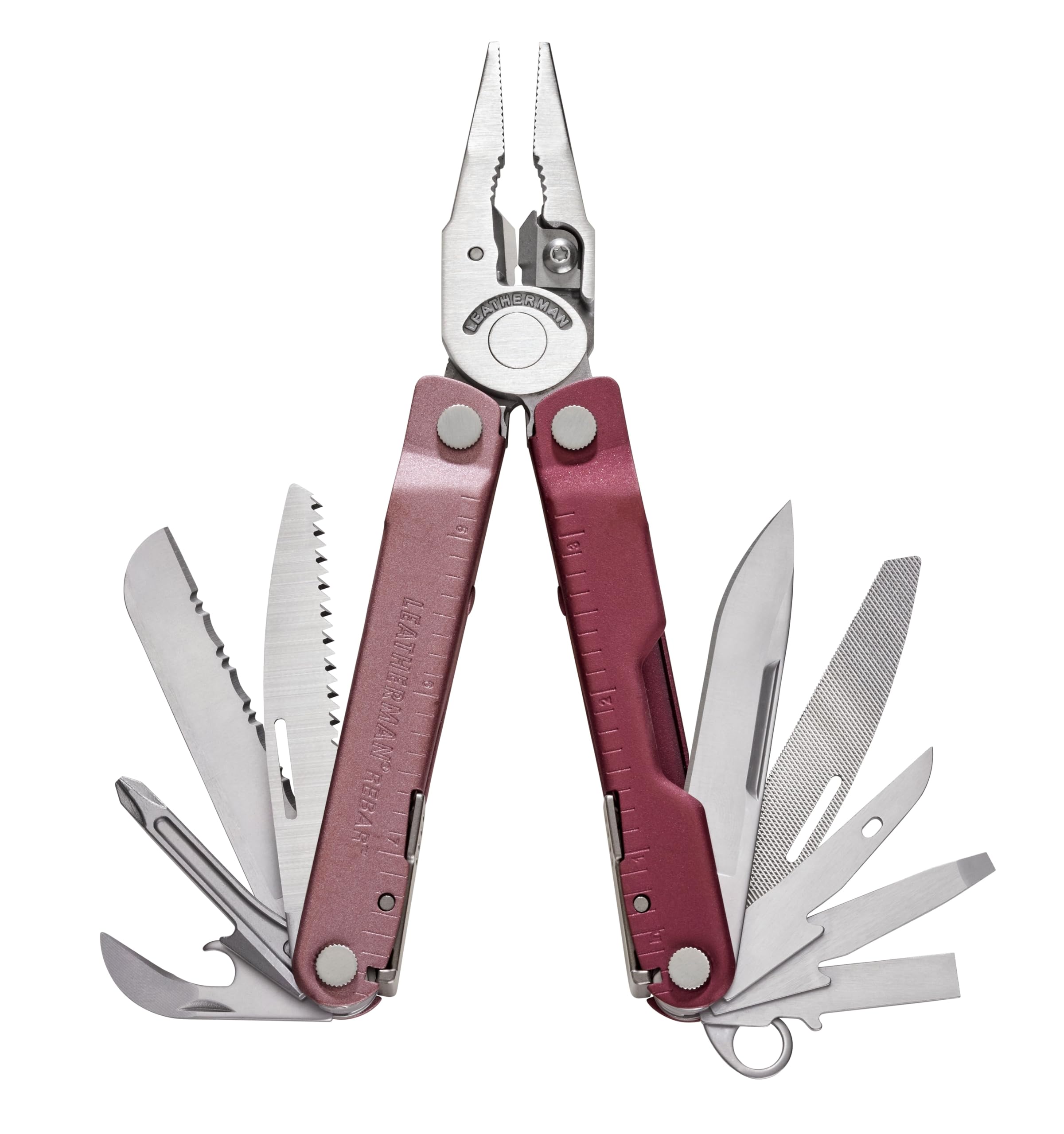 LEATHERMAN, Rebar Multitool with Premium Replaceable Wire Cutters and Saw, Heathered Cranberry