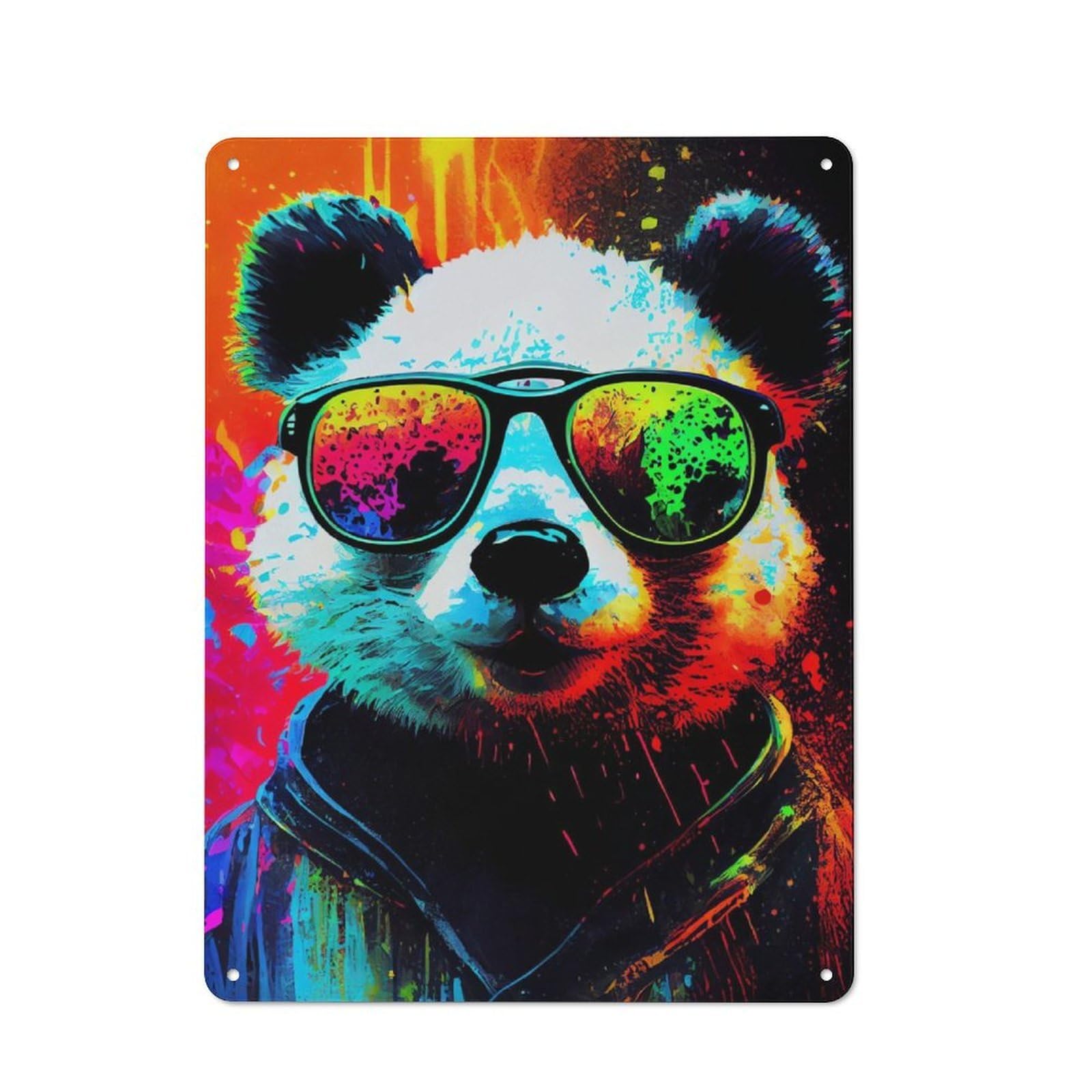 Junmoney Panda Popart Animal Rustic Tin Wall Plaque 40X30cm For Home Bar Wall, For Vintage Wall Decor Fans, For Living Room And Hallway Decor