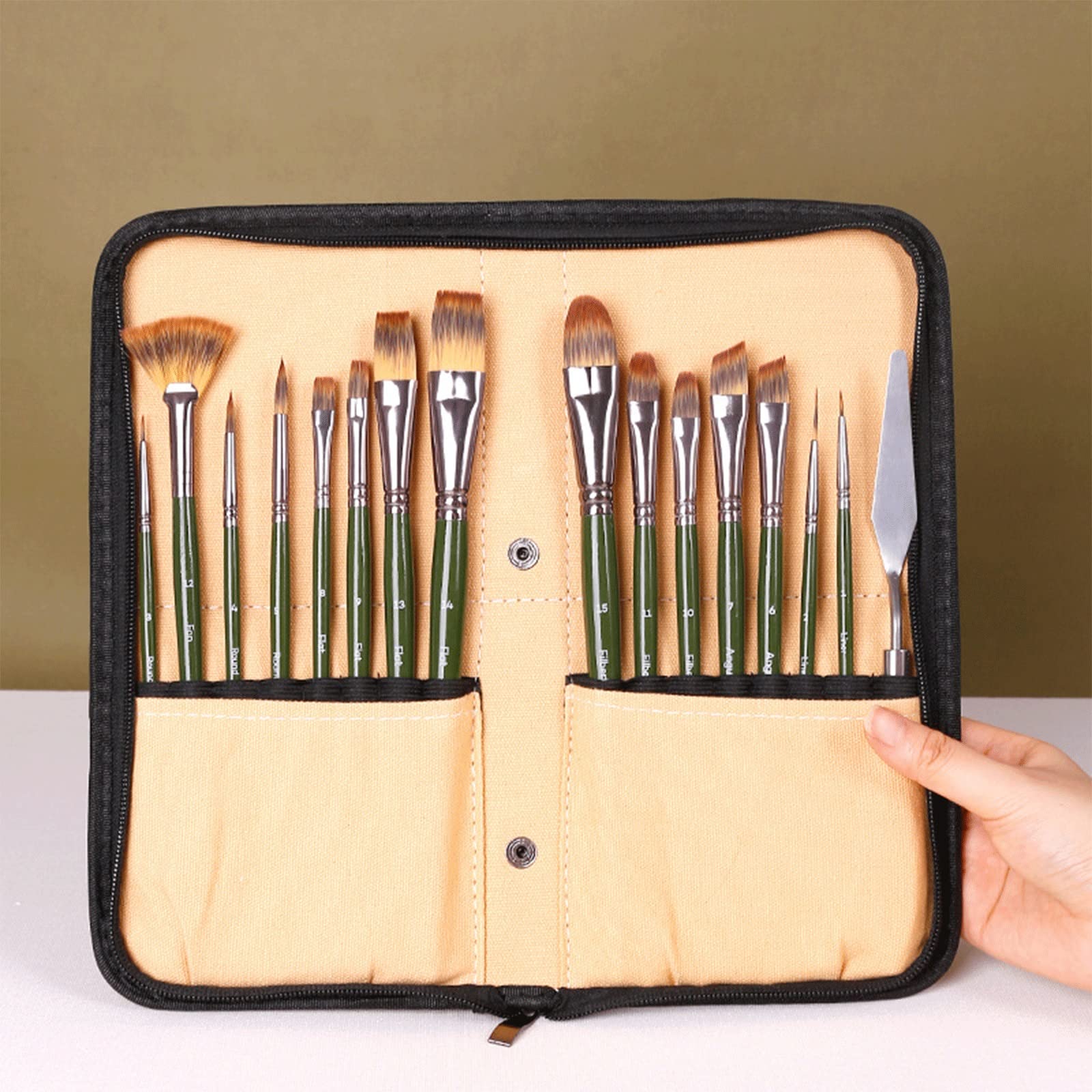 Sjdopulse The Multi-Purpose Brushes 15Pcs Artist Paint Brush Set For Acrylic Oil Watercolor Gouache Painting With Squeegee, For School, Classroom, Travel