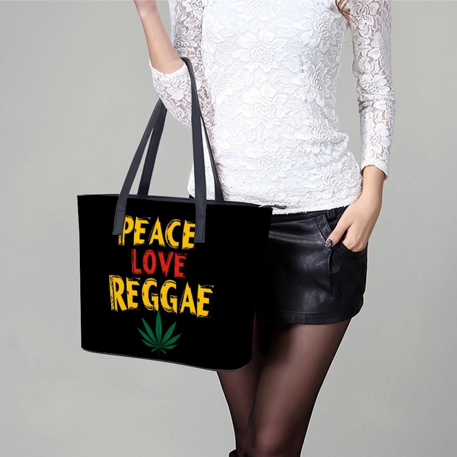 Peace Love Reggae Women's Satchel Handbags Tote Shoulder Bag Purses for Travel Shopping Work