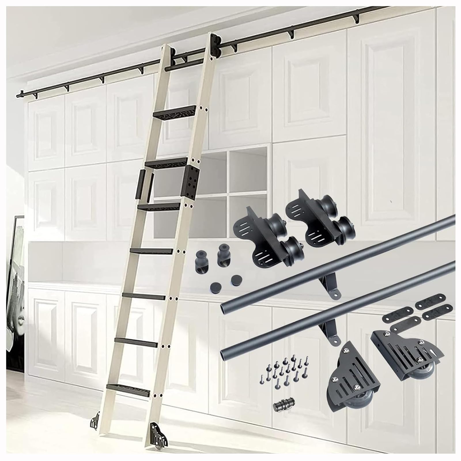 Kit de quincaillerie pour échelle coulissante noire 200cm rail de sol avec frein