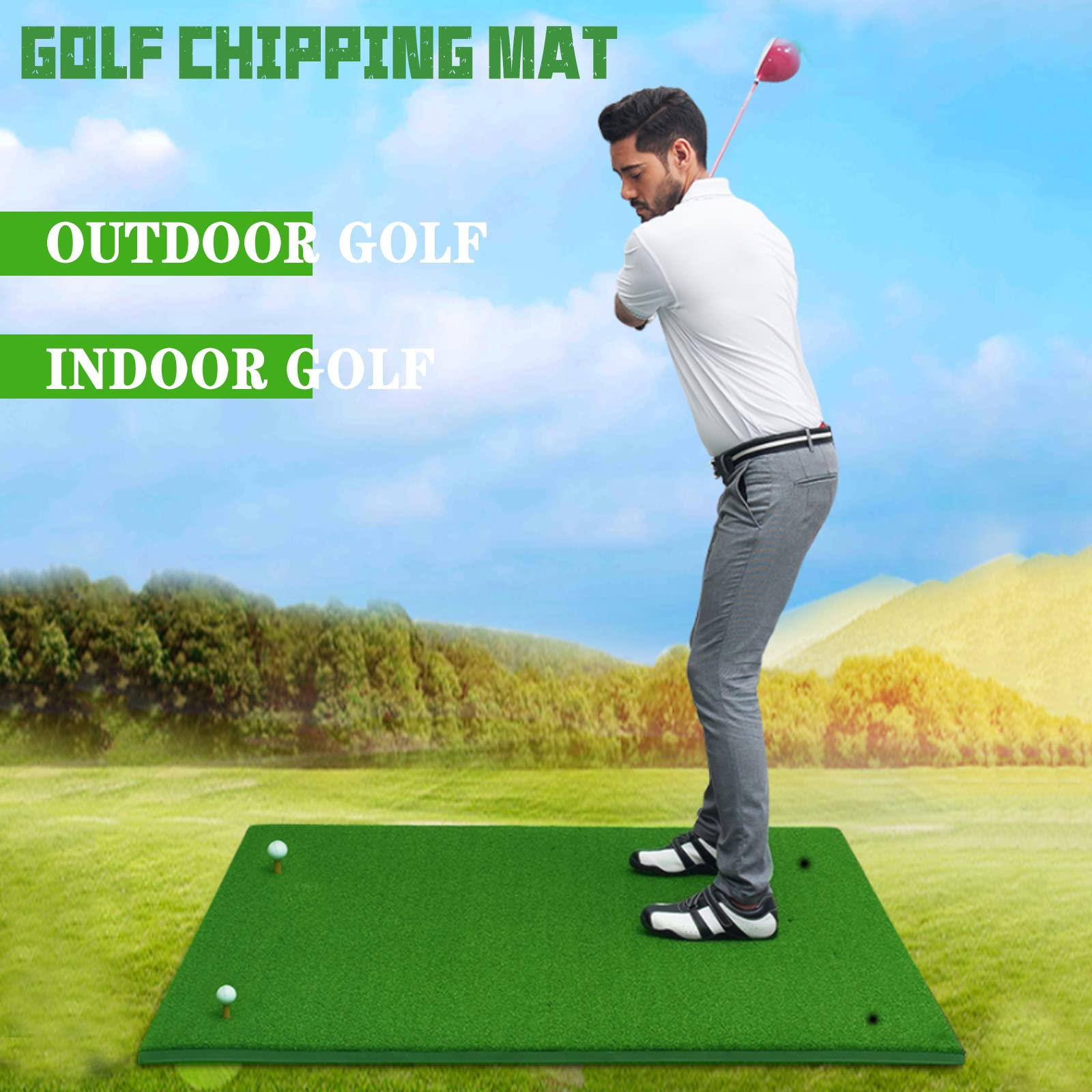 Golfnetz Übungsnetz Outdoor Set Golfübungsnetz 300 x 213 cm (10 x 7 ft) mit 60 x 30 cm Golfmatte und 1 Golf Tees Gummi, Golf Driving Training Schlagnetz Trainingsnetz Trainingshilfe zum Garten