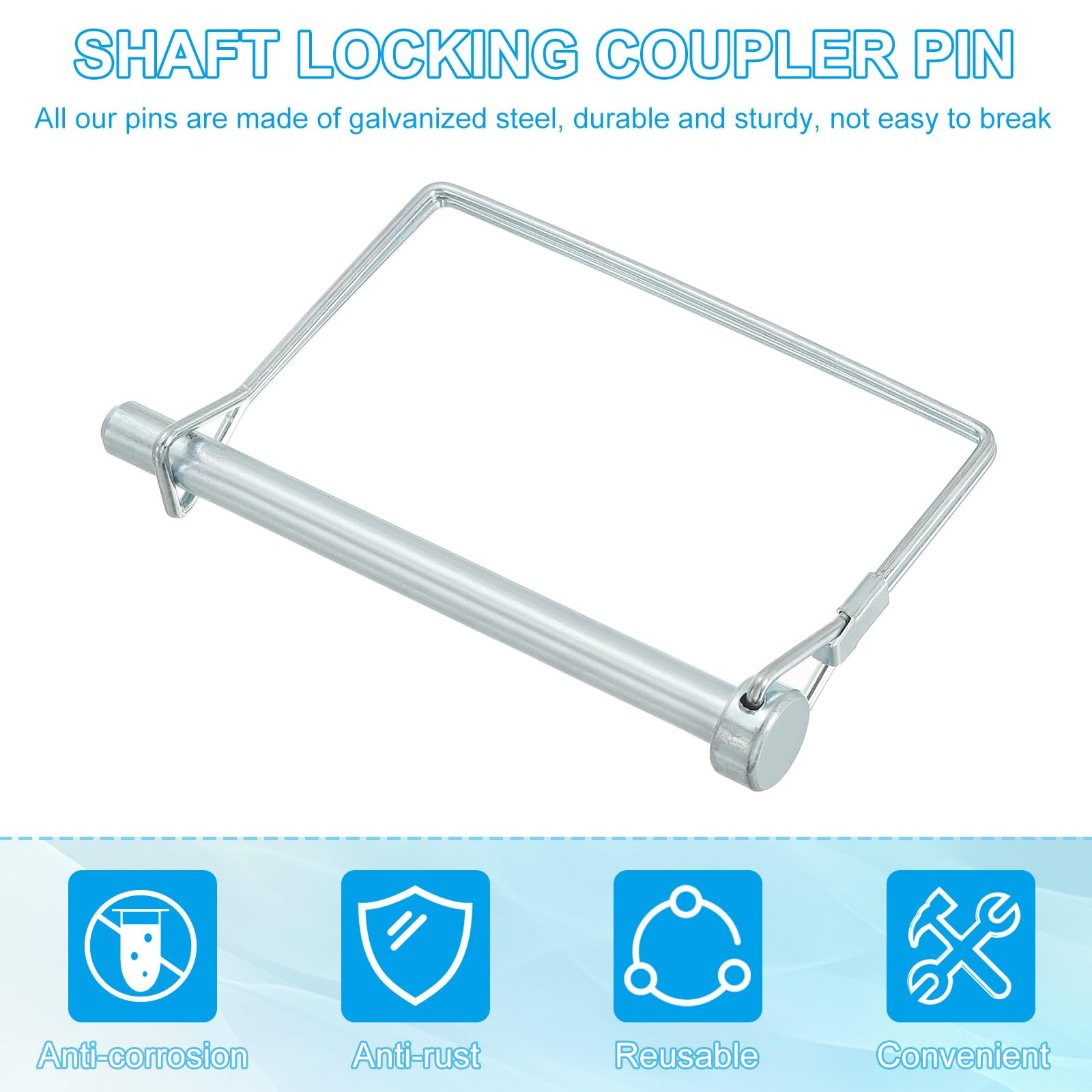PATIKIL Trailer Coupler Pin 5/16x3-3/8x2.01"(D*L*IW), 6 Pcs Wire Lock Pin Square Shaft Locking Pins Safety PTO Hitch Pin for for Farm Trailer Tractor Truck Boat Towing (8x85x51mm) - Image 4